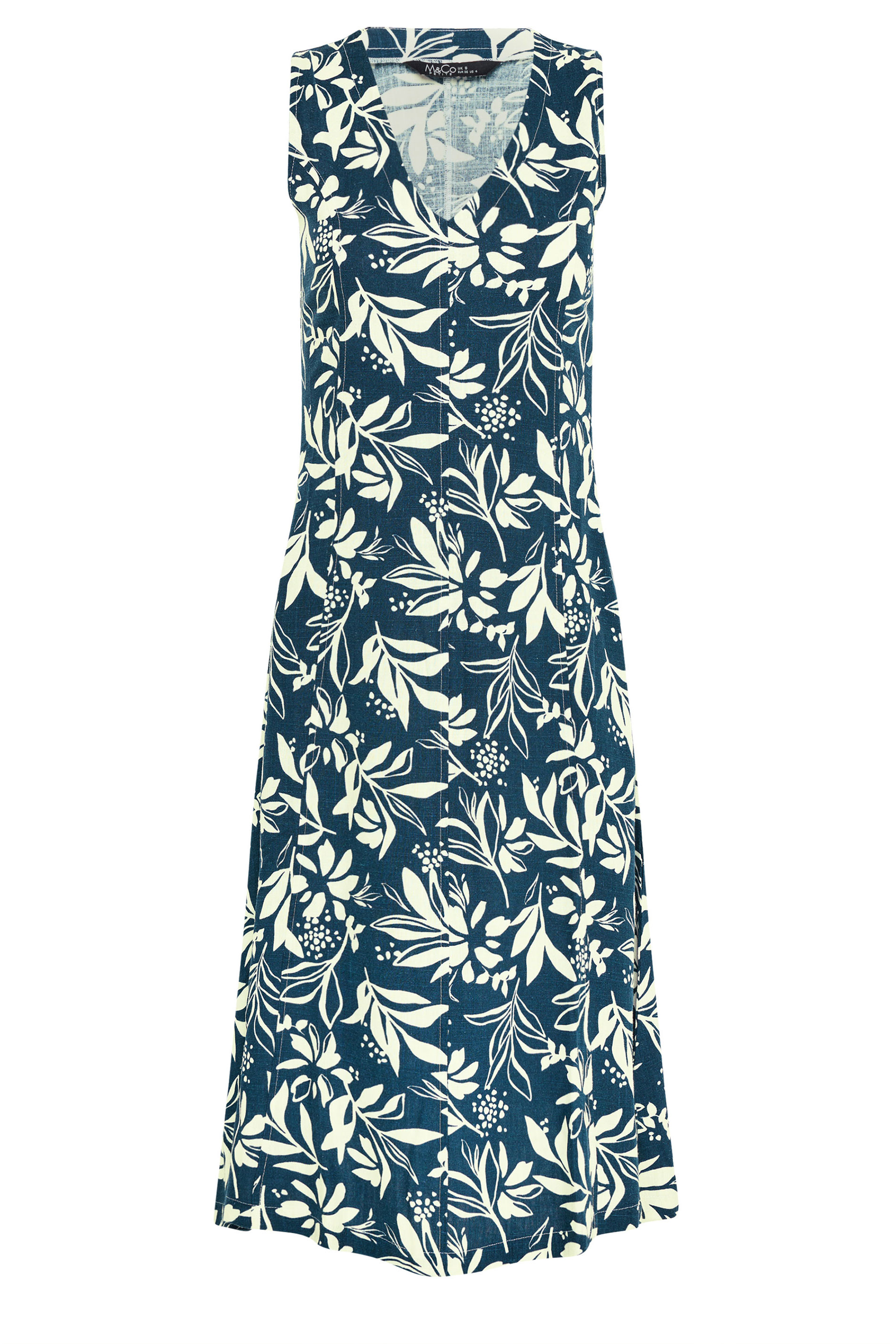 M&Co Petite Navy Blue Floral Linen Midi Dress | M&Co 5