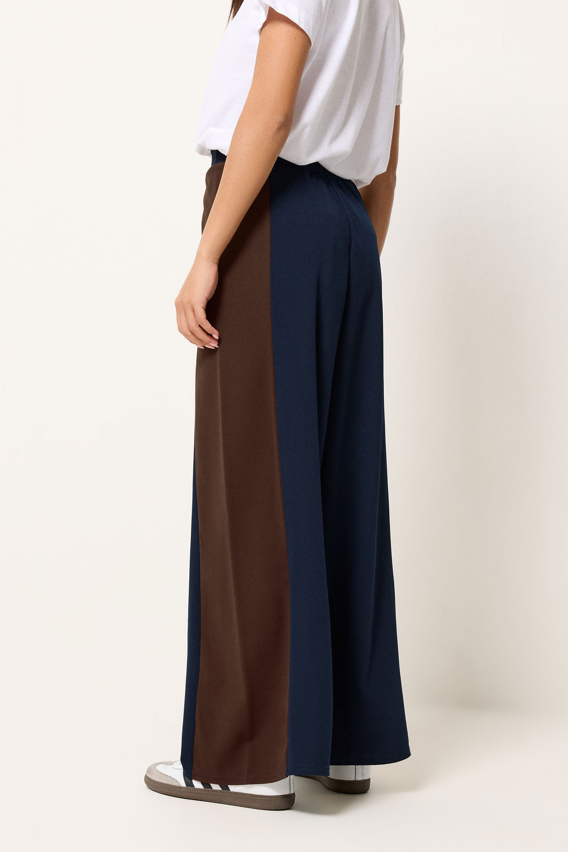 PixieGirl Petite Women's Navy Blue Side Panel Wide Leg Trousers | PixieGirl 2