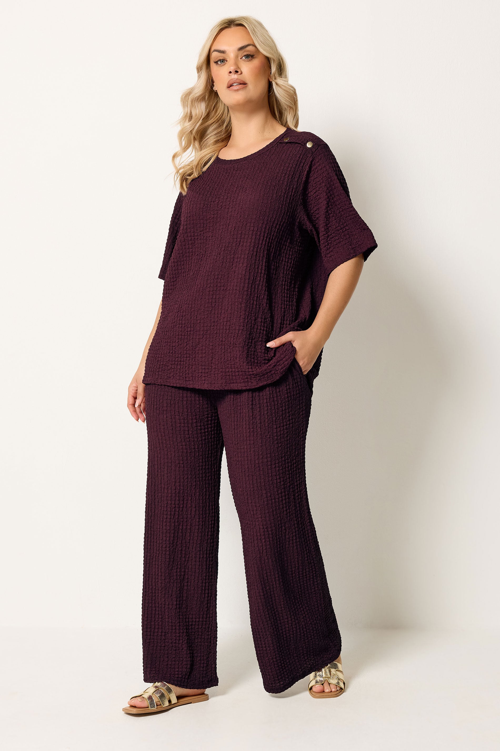 YOURS Plus Size Burgundy Red Bubble Texture Top | Yours Clothing 1