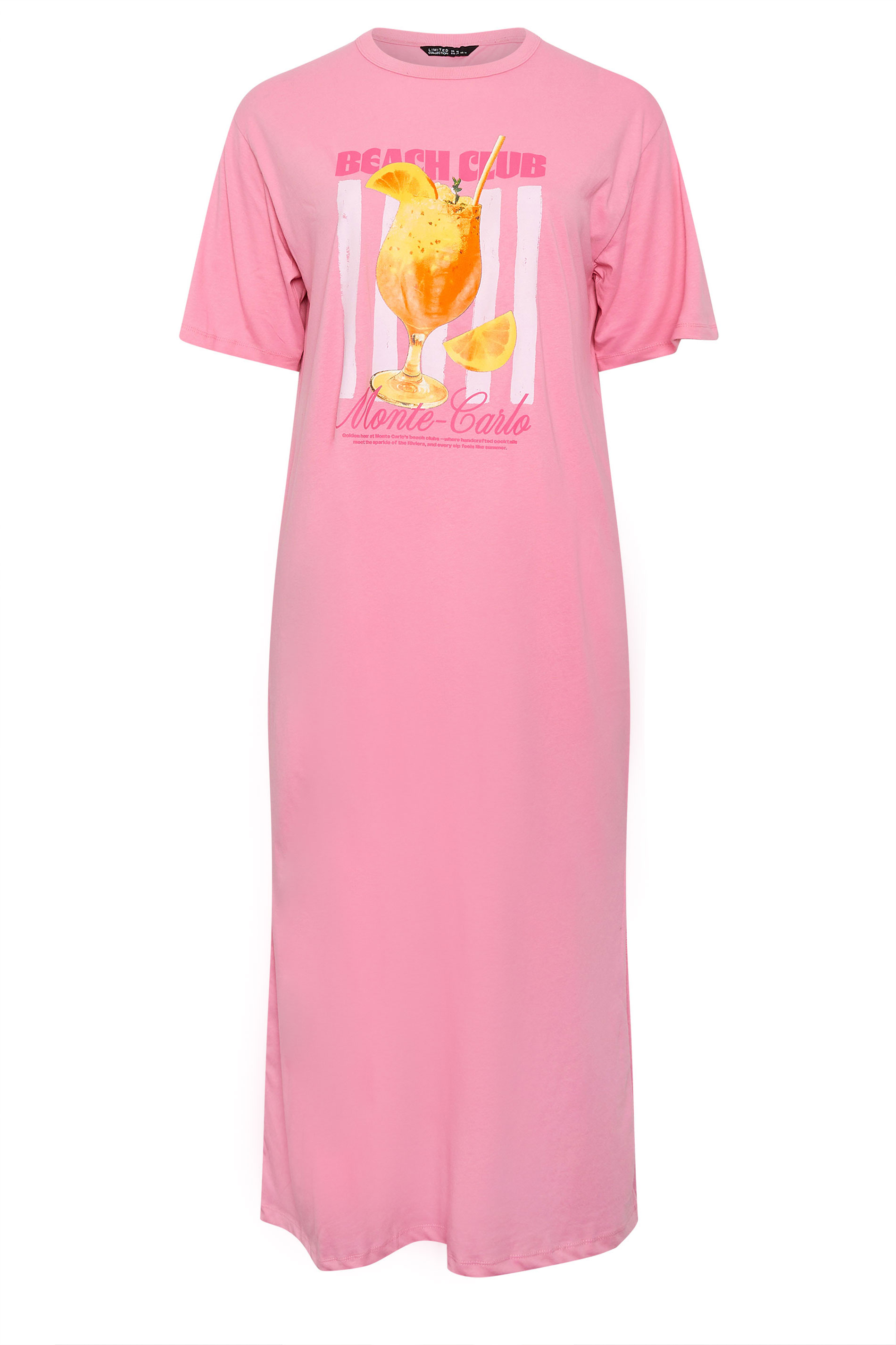 LIMITED COLLECTION Plus Size Pink 'Beach Club' Slogan Maxi Dress | Yours Clothing 5