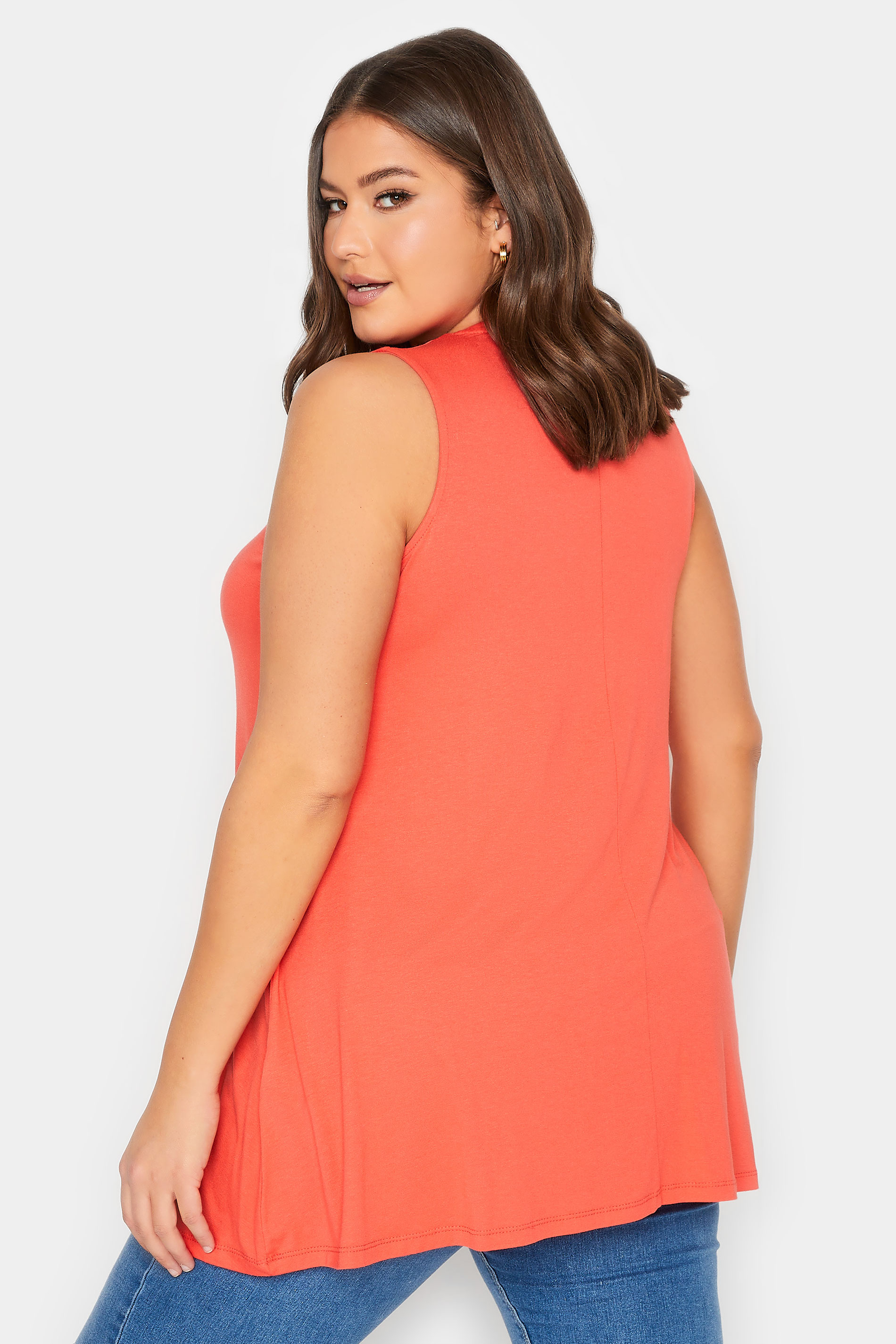 YOURS Curve Plus Size Orange Pleat Swing Vest Top | Yours Clothing  3