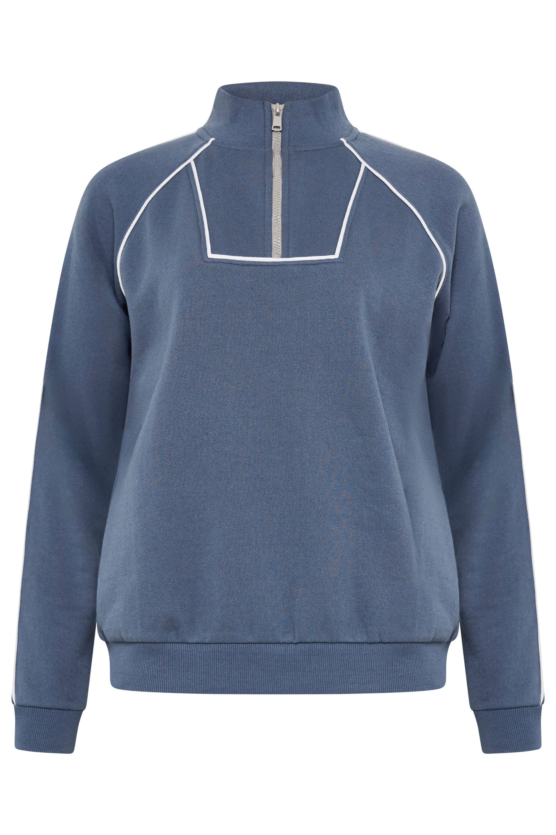 LTS Tall Women's Indigo Blue Quarter Zip Pipe Detail Sweatshirt | Long Tall Sally 5