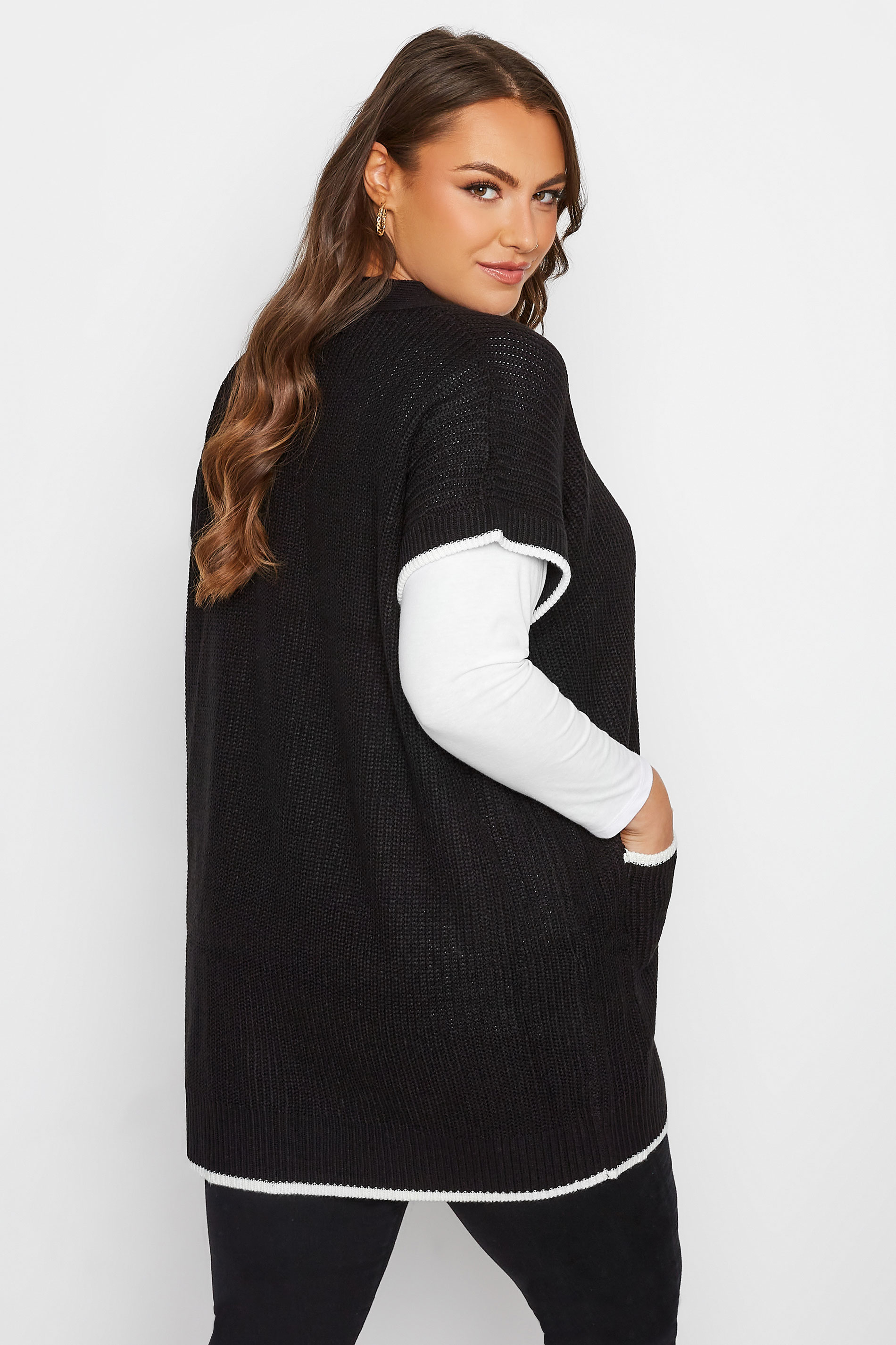 Plus Size Curve Black Button Through Knitted Vest | Yours Clothing  3