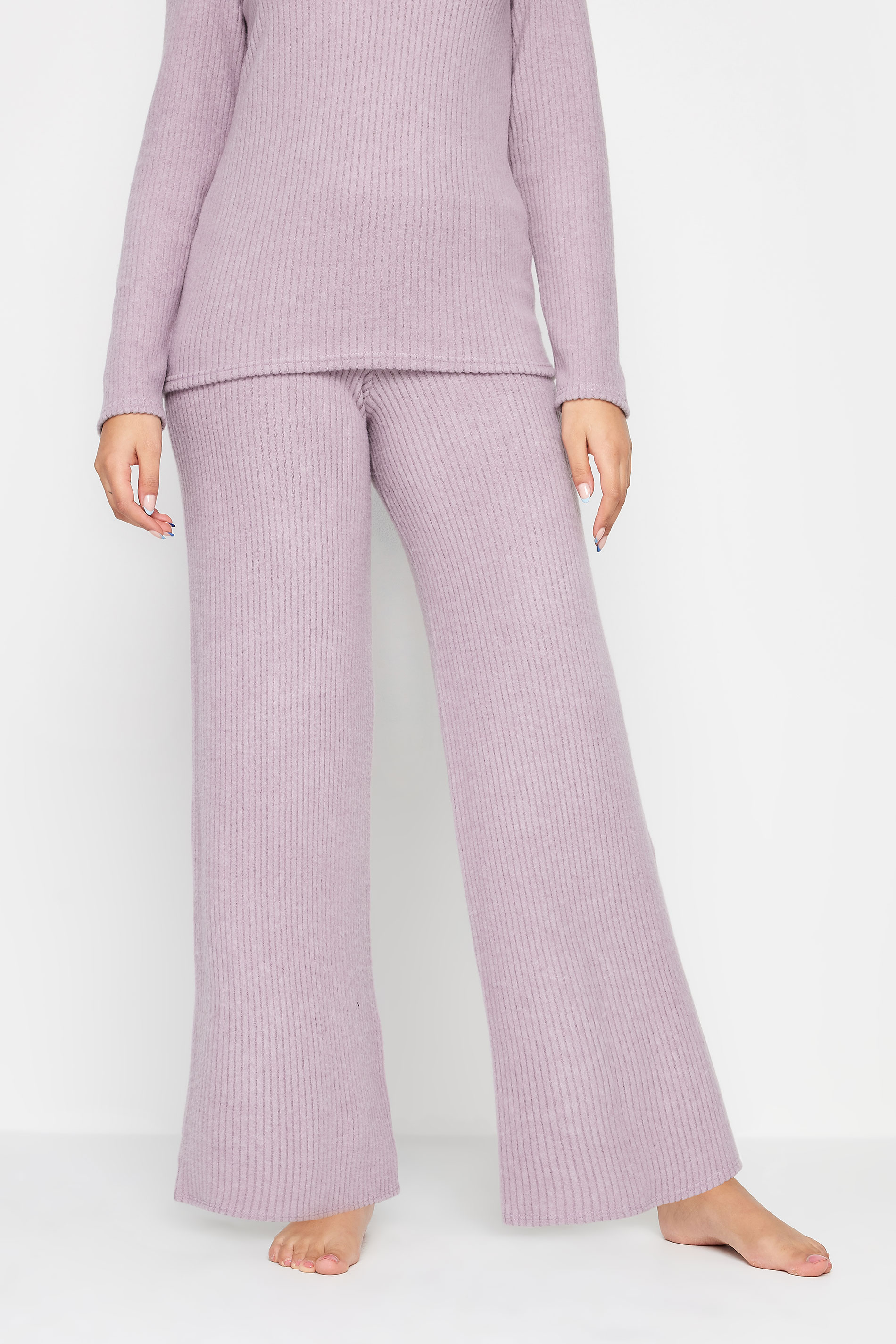 LTS Tall Blush Pink Ribbed Wide Leg Knitted Trousers | Long Tall Sally  1