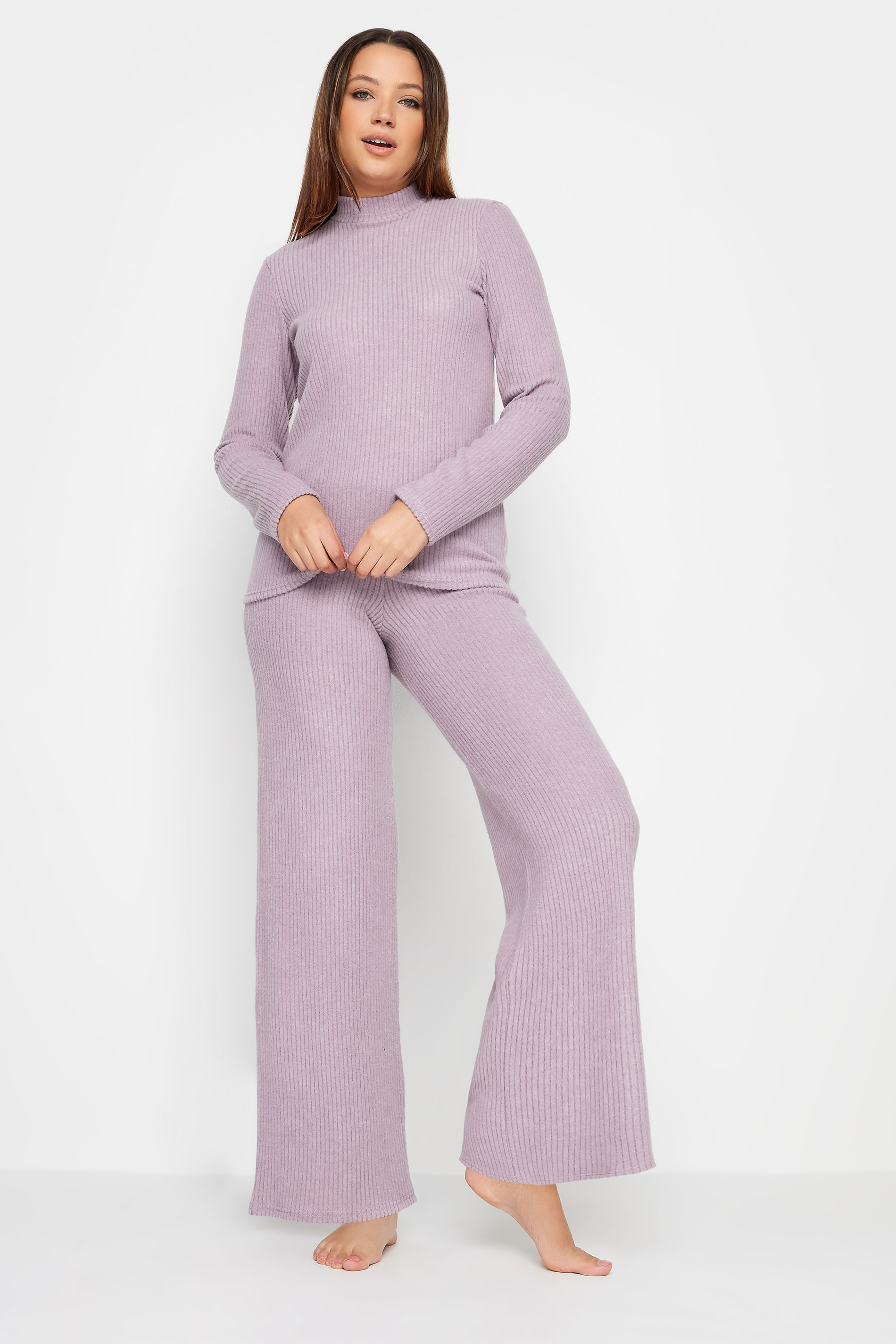 LTS Tall Blush Pink Ribbed Wide Leg Knitted Trousers | Long Tall Sally  2