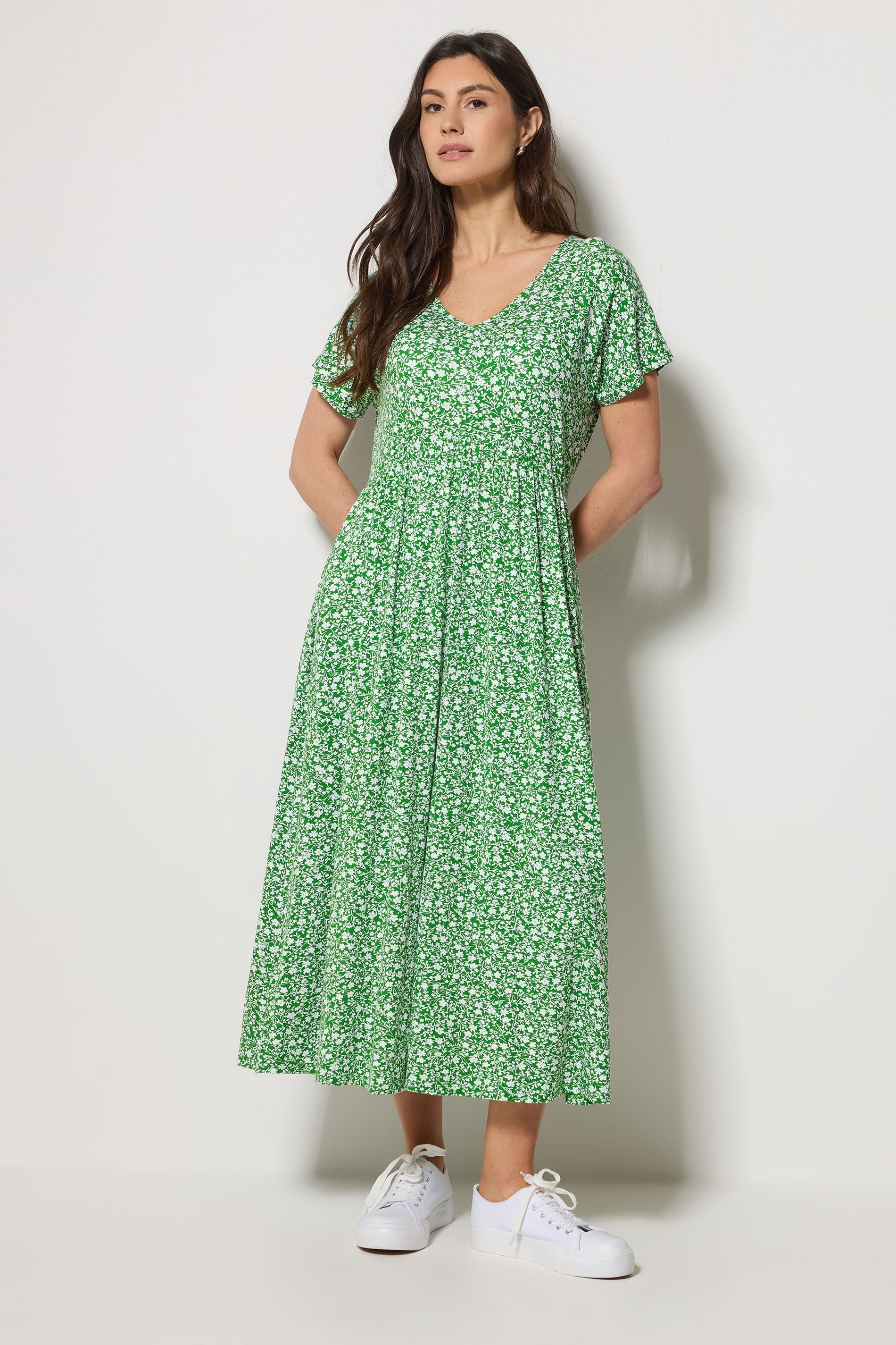 M&Co Green Floral V-Neck Midi Dress | M&Co 1