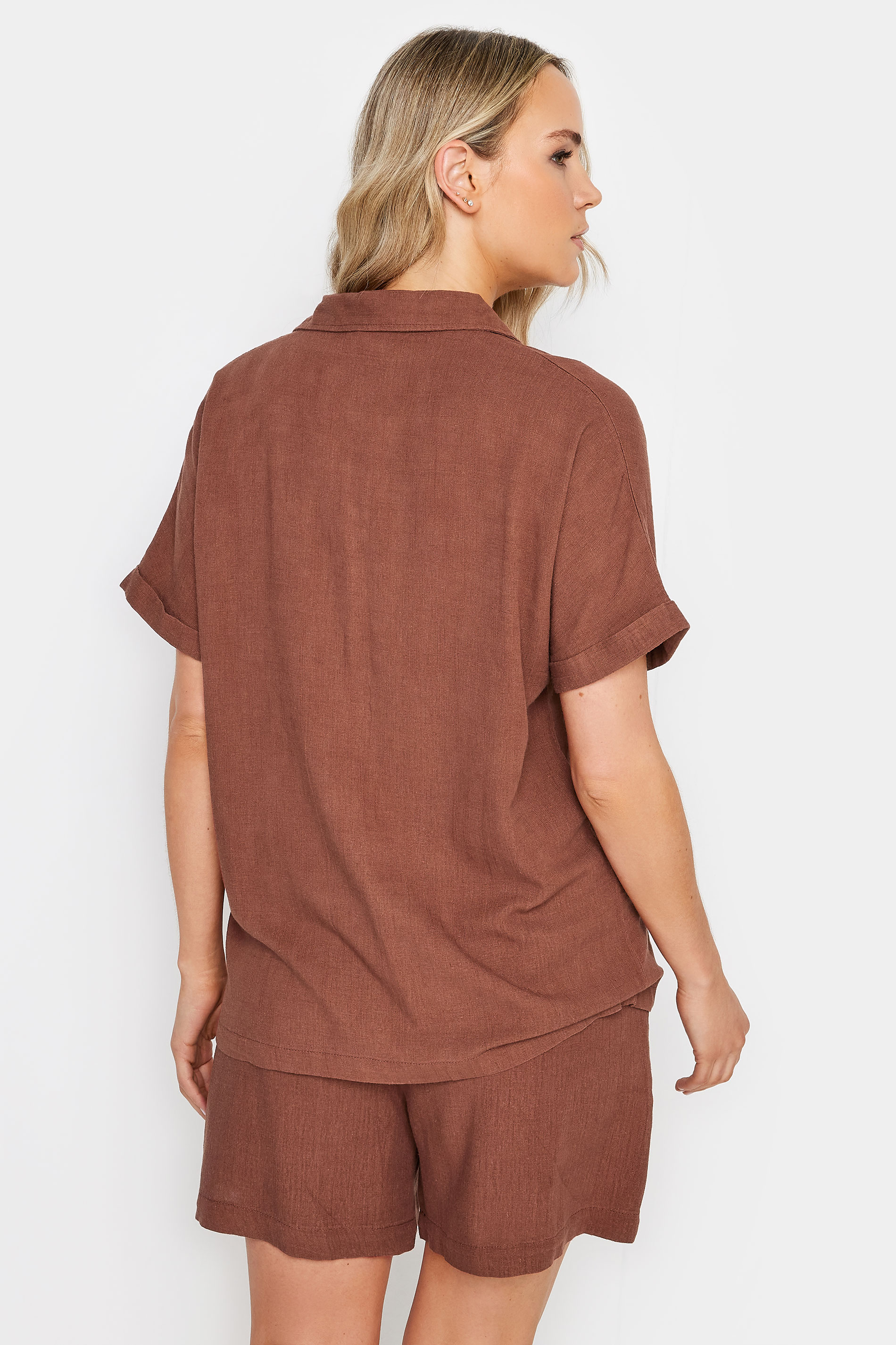 LTS Tall Womens Brown Linen Short Sleeve Shirt | Long Tall Sally 3