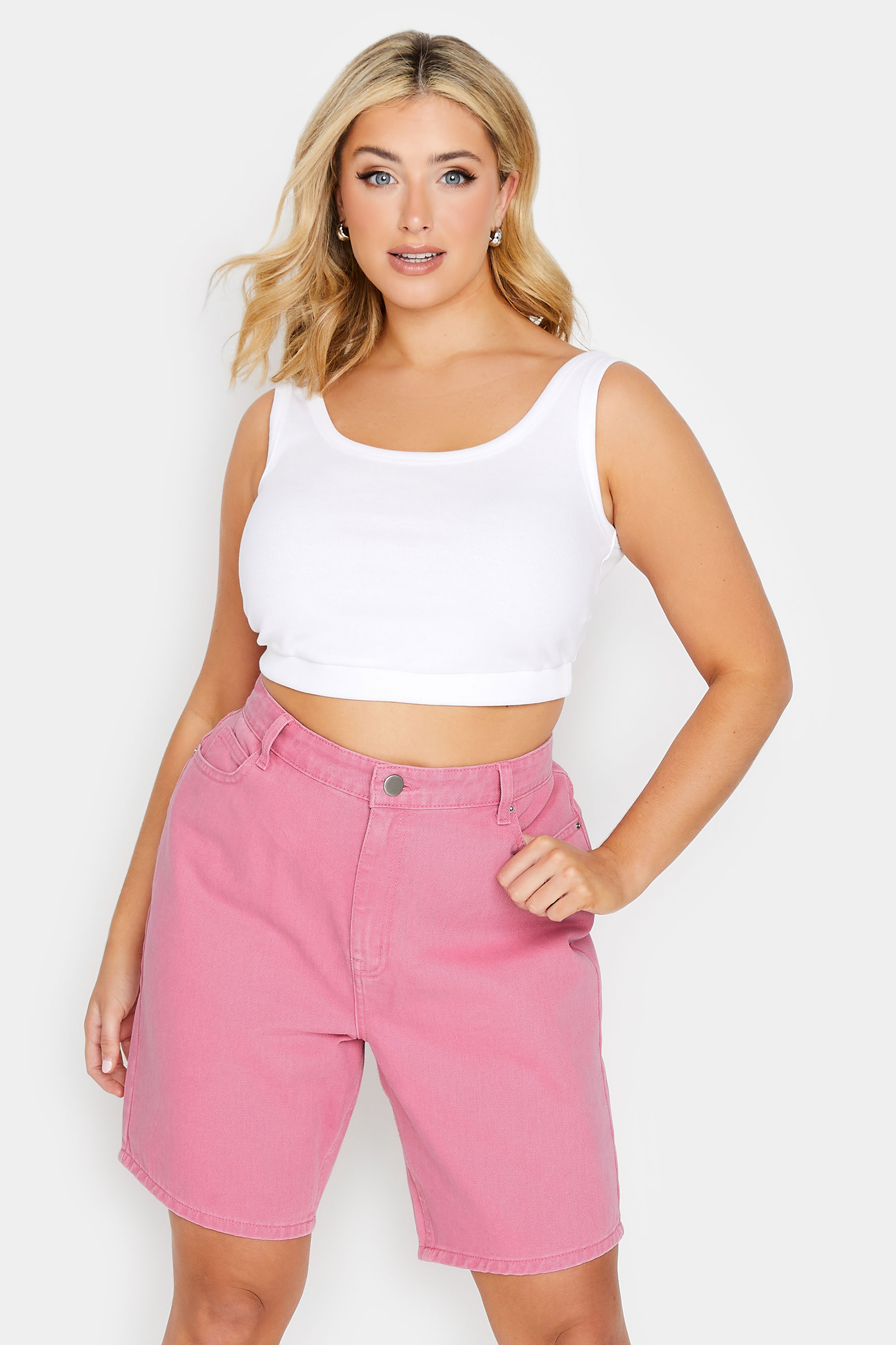 YOURS Plus Size Pink Denim Dad Shorts | Yours Clothing  1