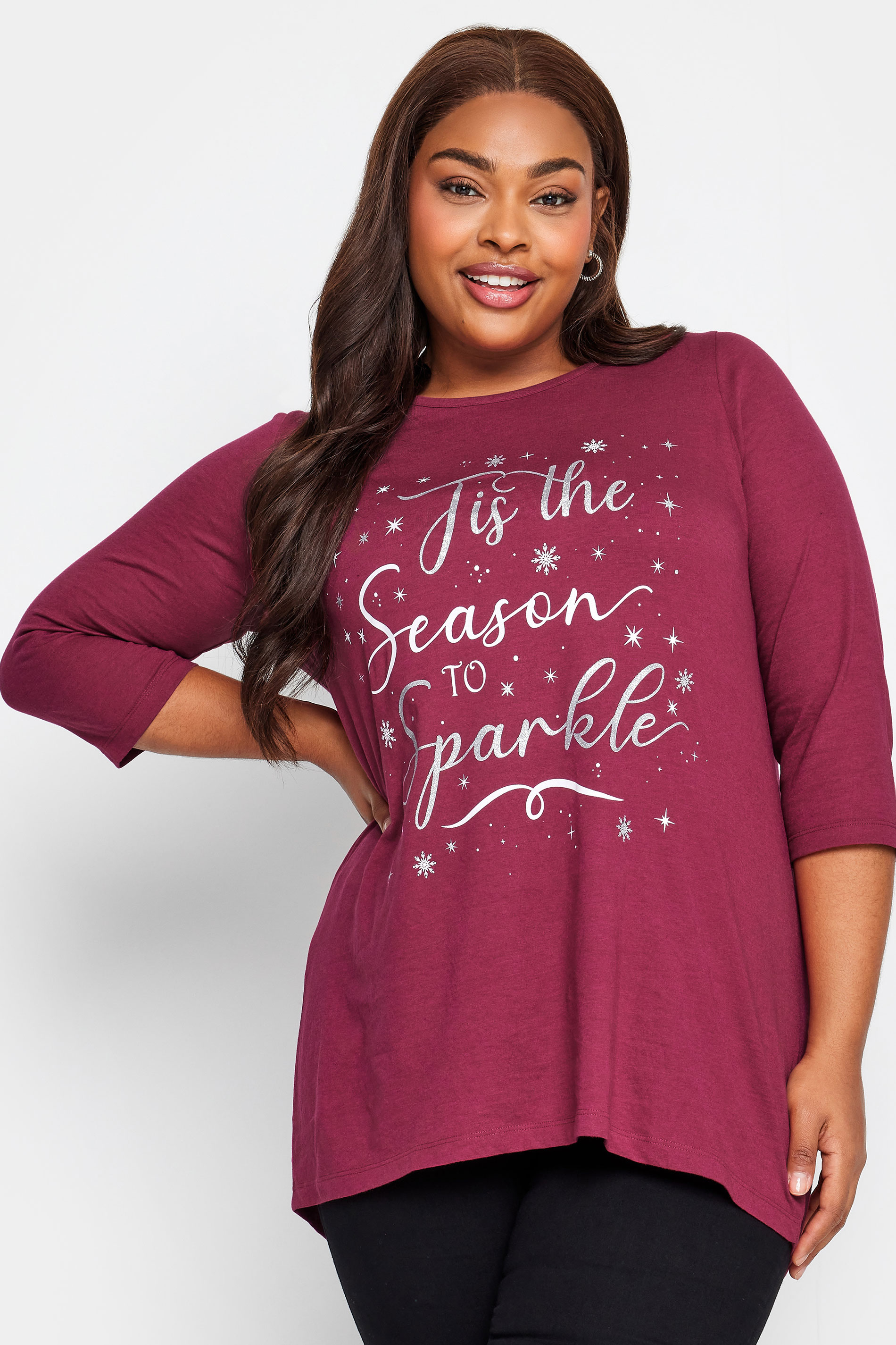 YOURS Curve Plus Size Purple 'Tis The Season' Slogan Long Sleeve T-Shirt | Yours Clothing  1