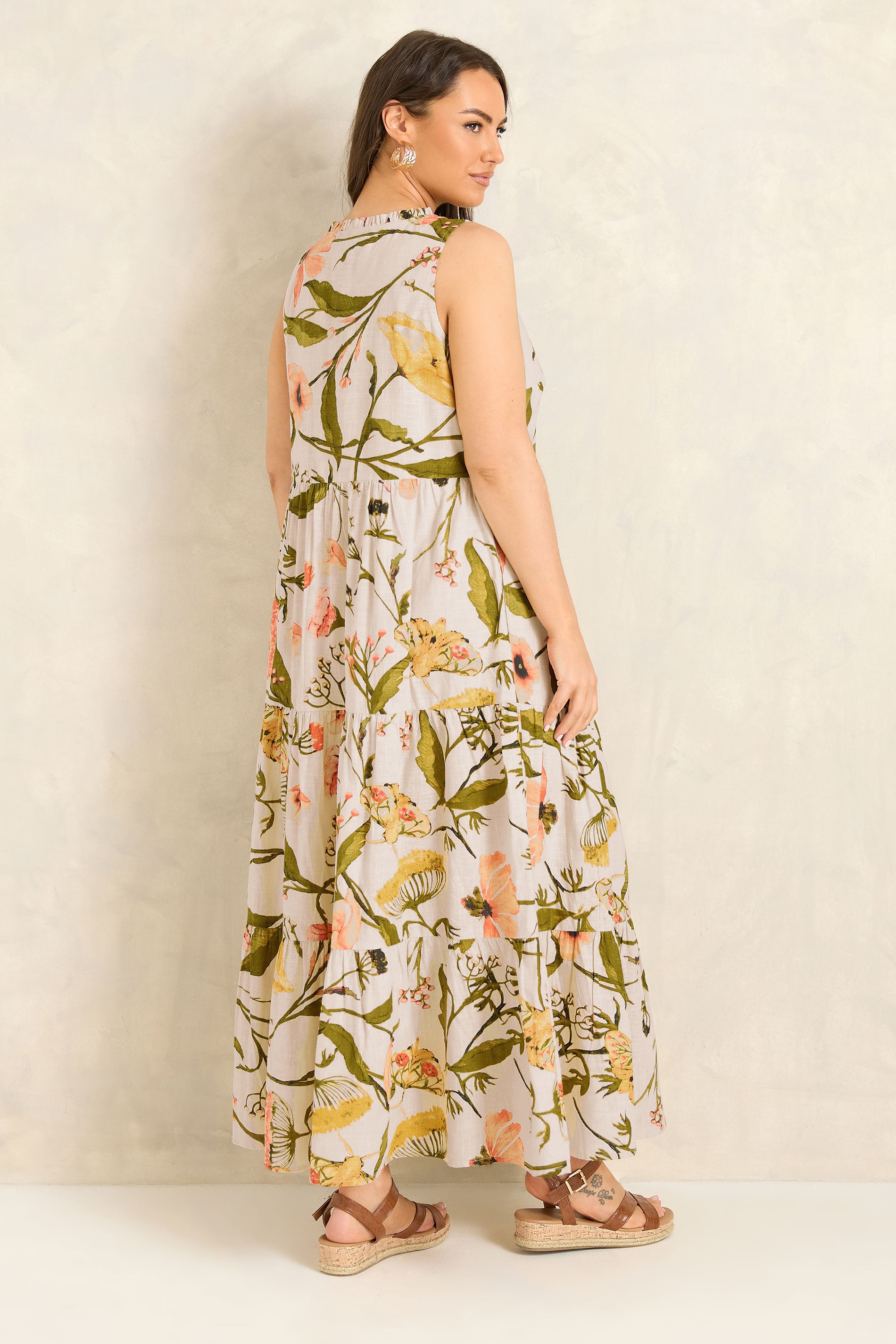 EVANS Plus Size Natural Floral Print Cotton Sundress | Evans 2