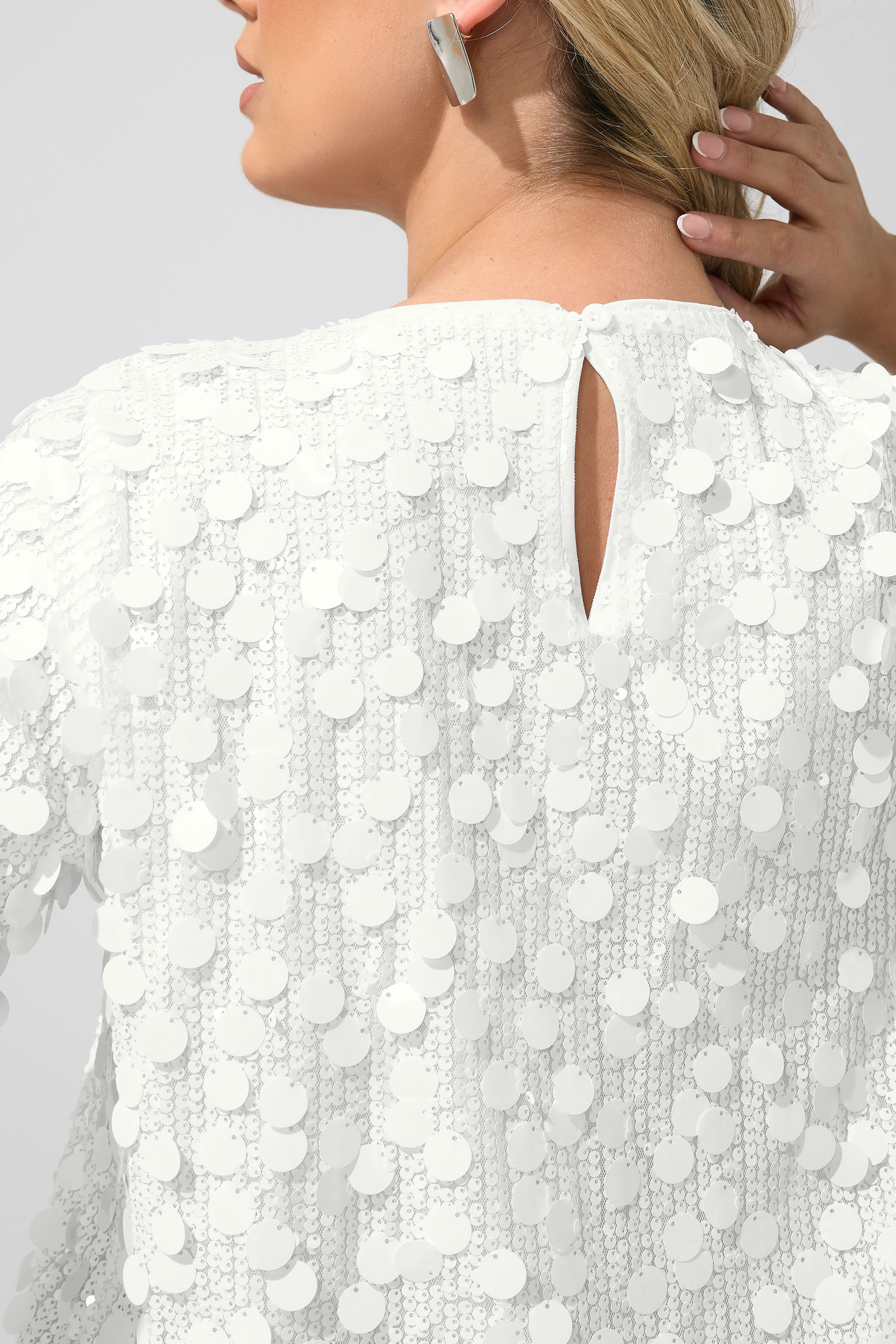 YOURS LONDON Plus Size White Sequin T-Shirt Dress | Yours Clothing 4