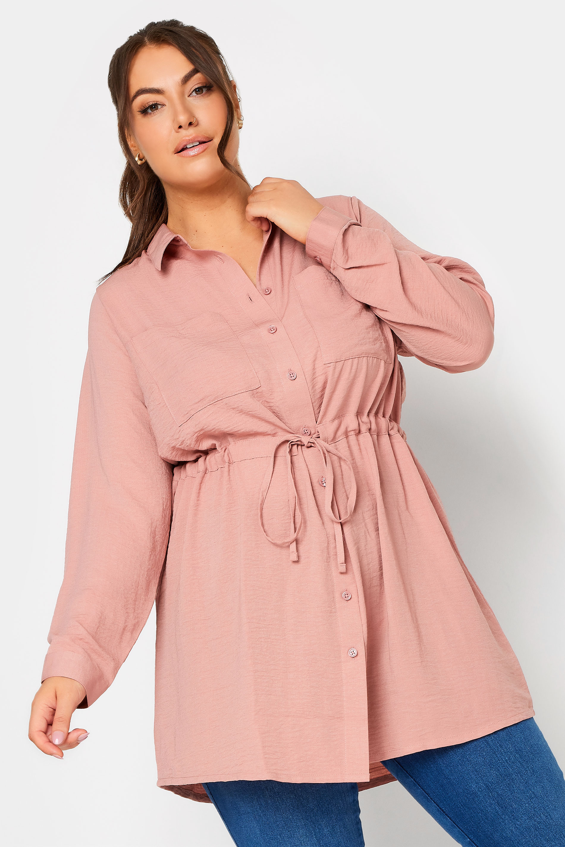 YOURS Curve Plus Size Pink Utility Tunic Shirt | Yours Clothing  1