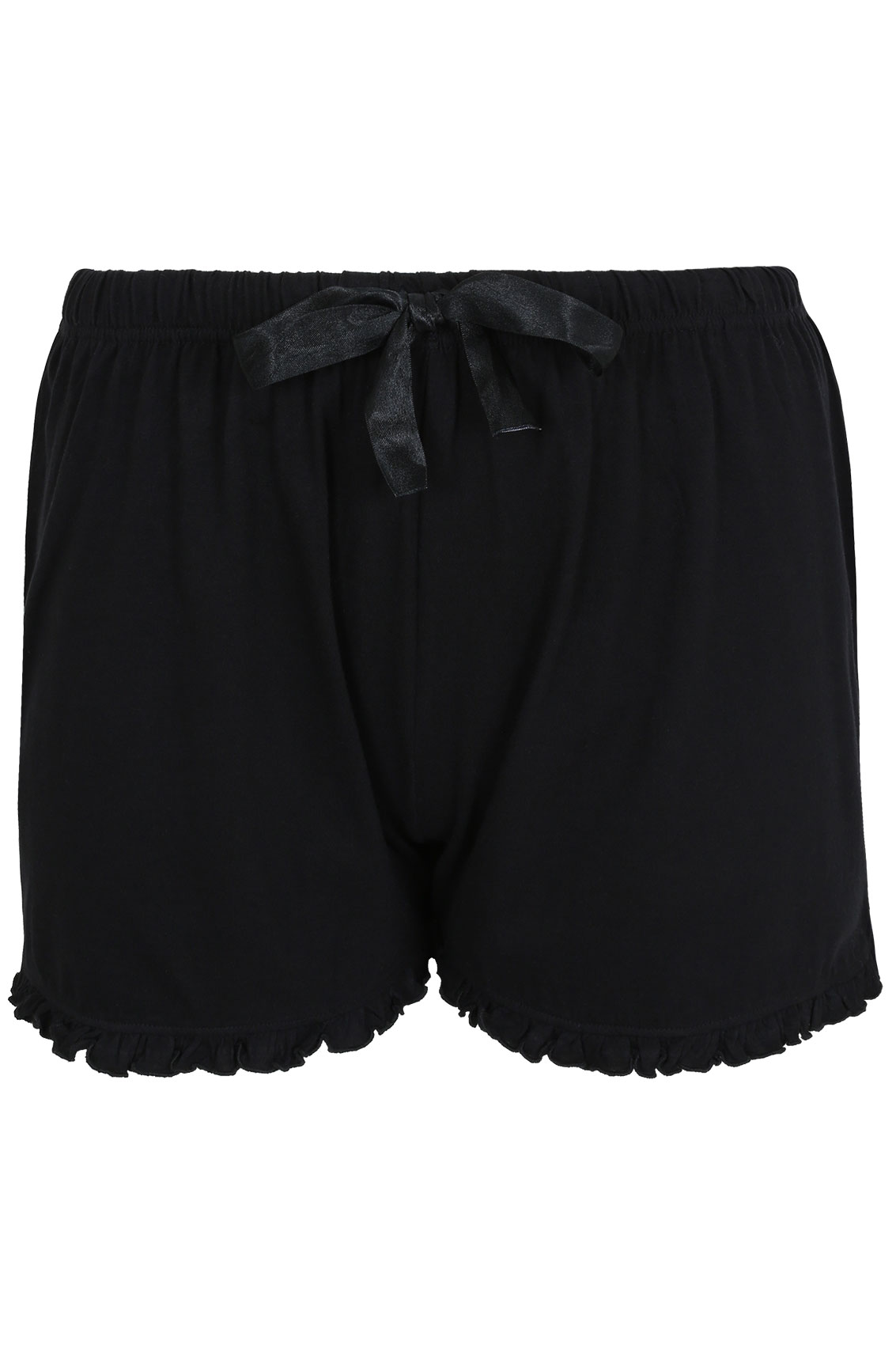 Plus Size Black Cotton Frilll Trim Pyjama Shorts