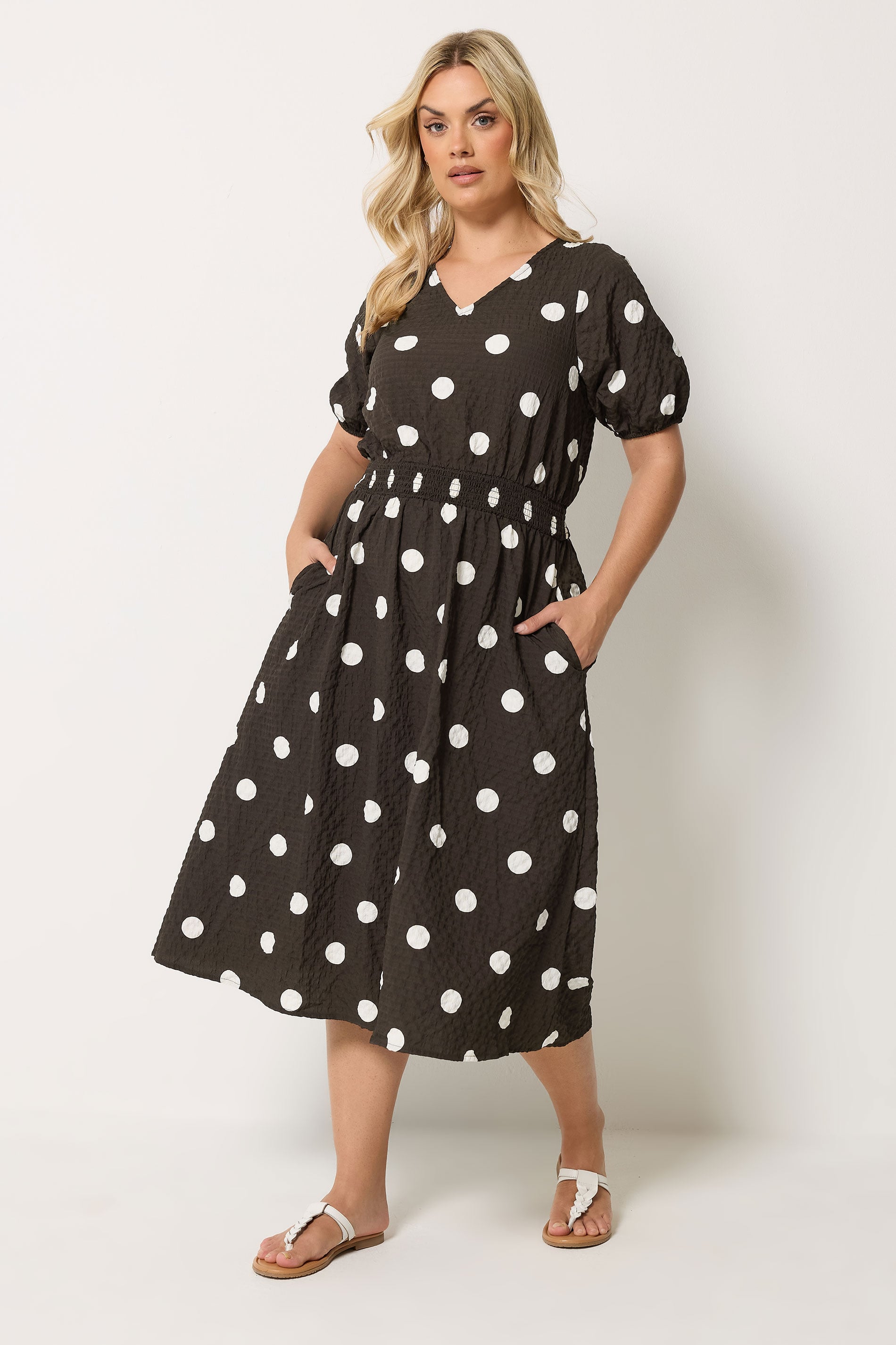 YOURS Plus Size Brown Polka Dot Midaxi Smock Dress | Yours Clothing 3