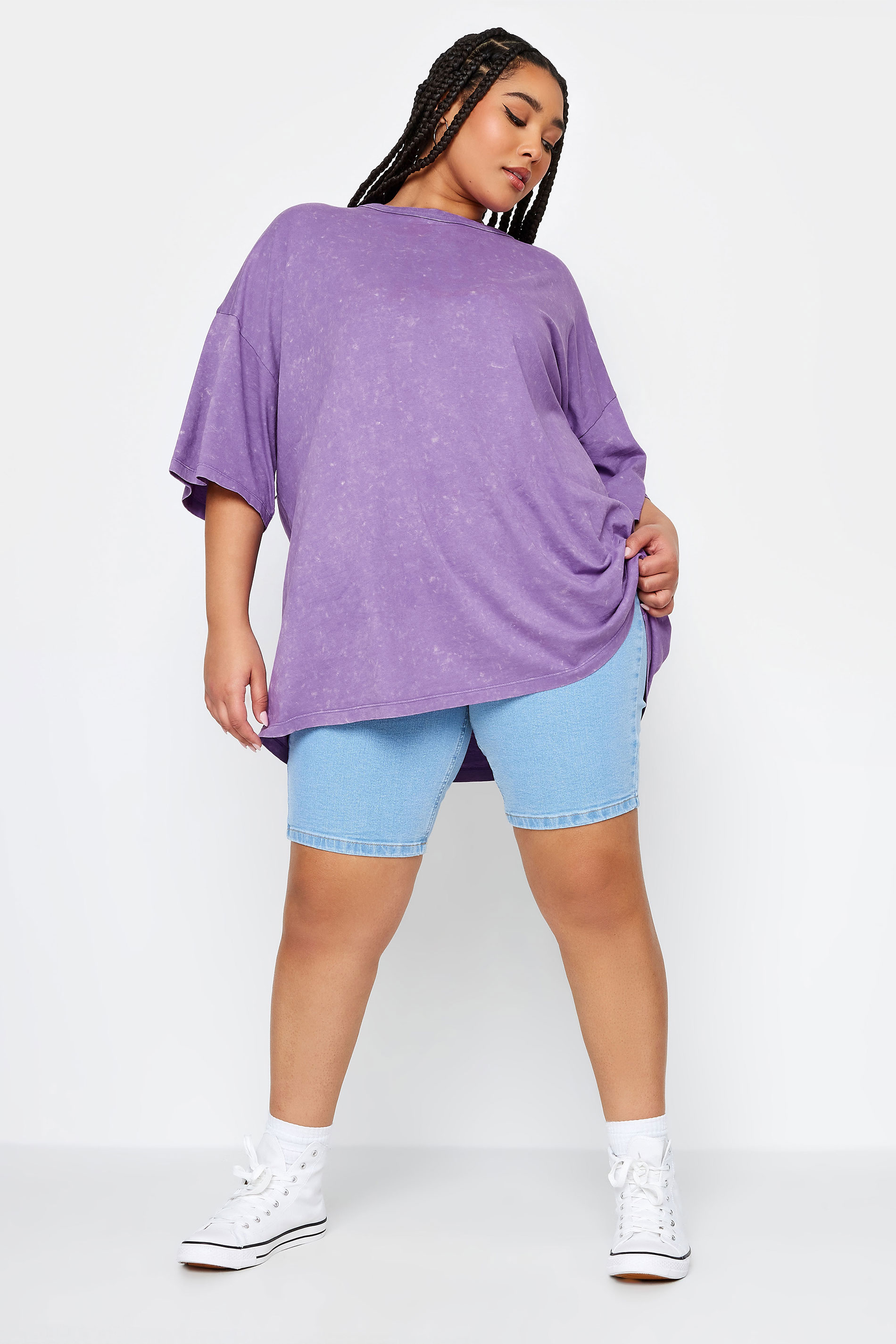YOURS Plus Size Purple Acid Wash Boxy T-Shirt | Yours Clothing 2