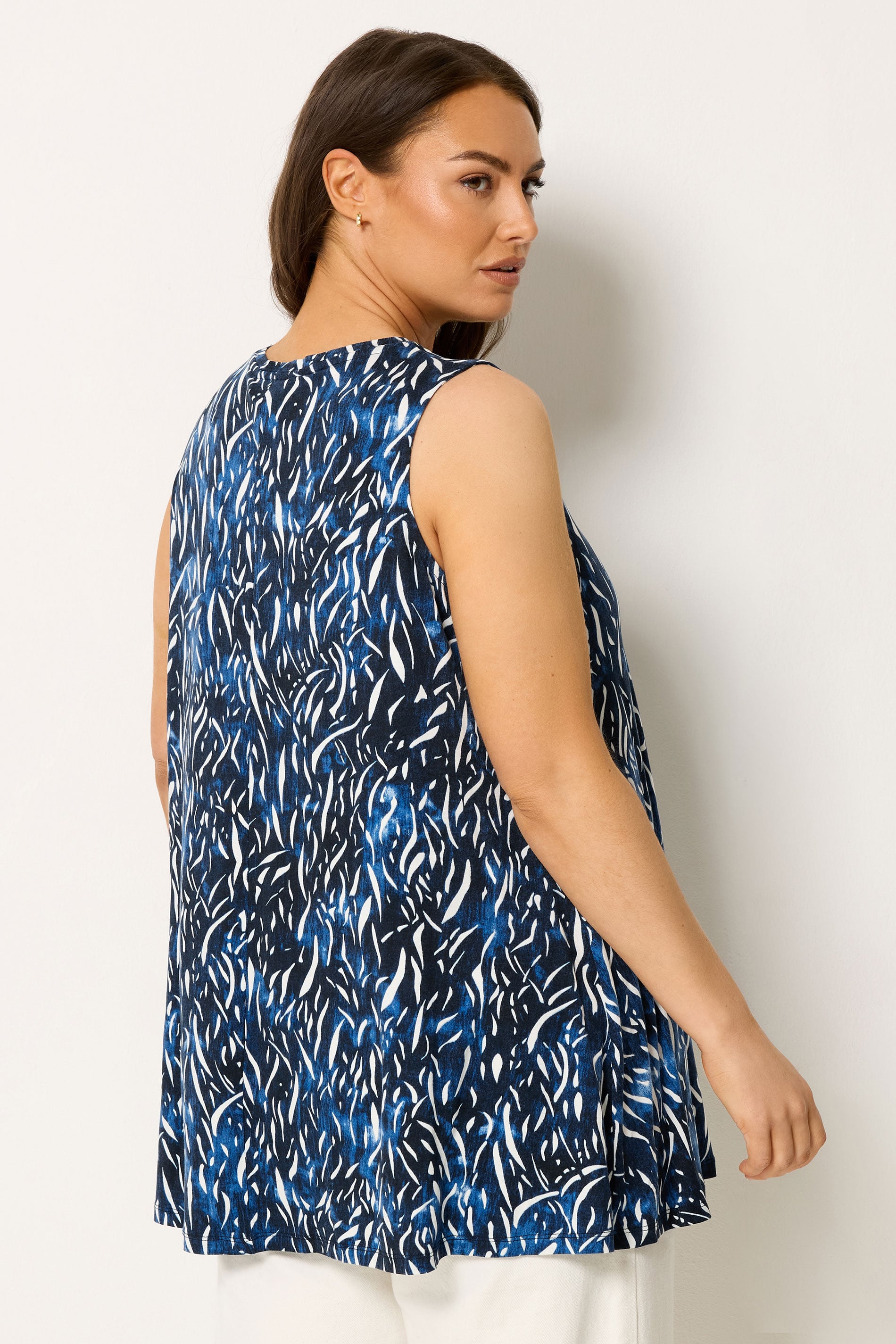 YOURS Plus Size Navy Blue Abstract Pleat Vest Top | Yours Clothing 2