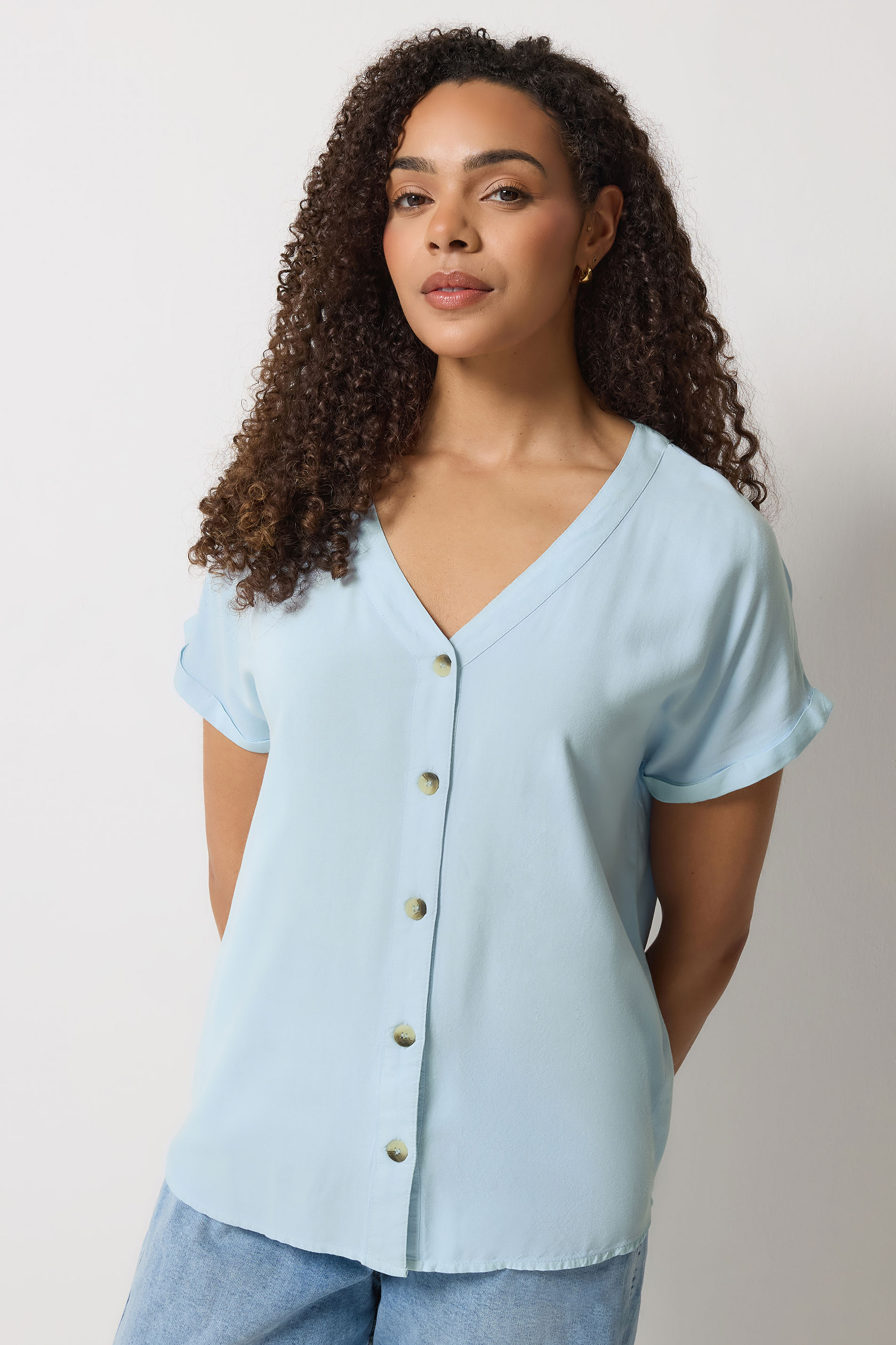 M&Co Blue Button Front Blouse | M&Co 1