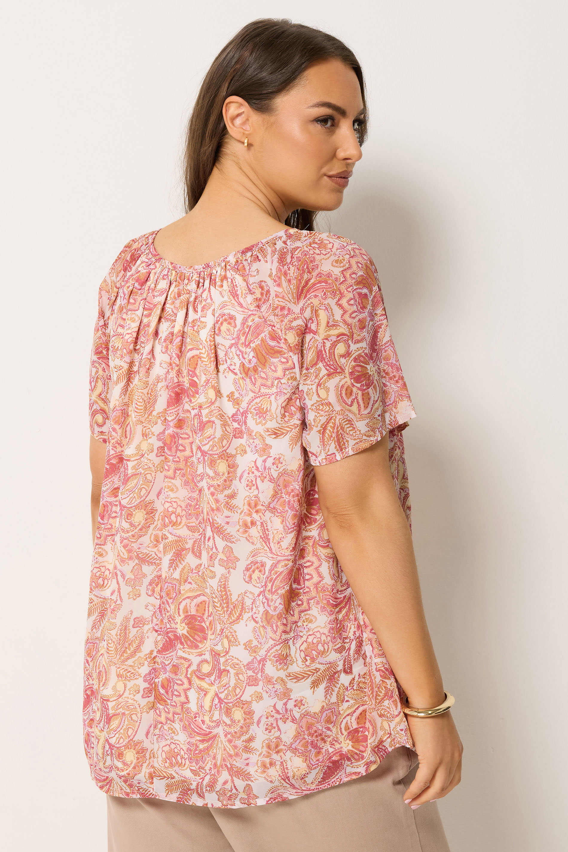 YOURS Plus Size Pink Paisley Pintuck Swing Blouse | Yours Clothing 2