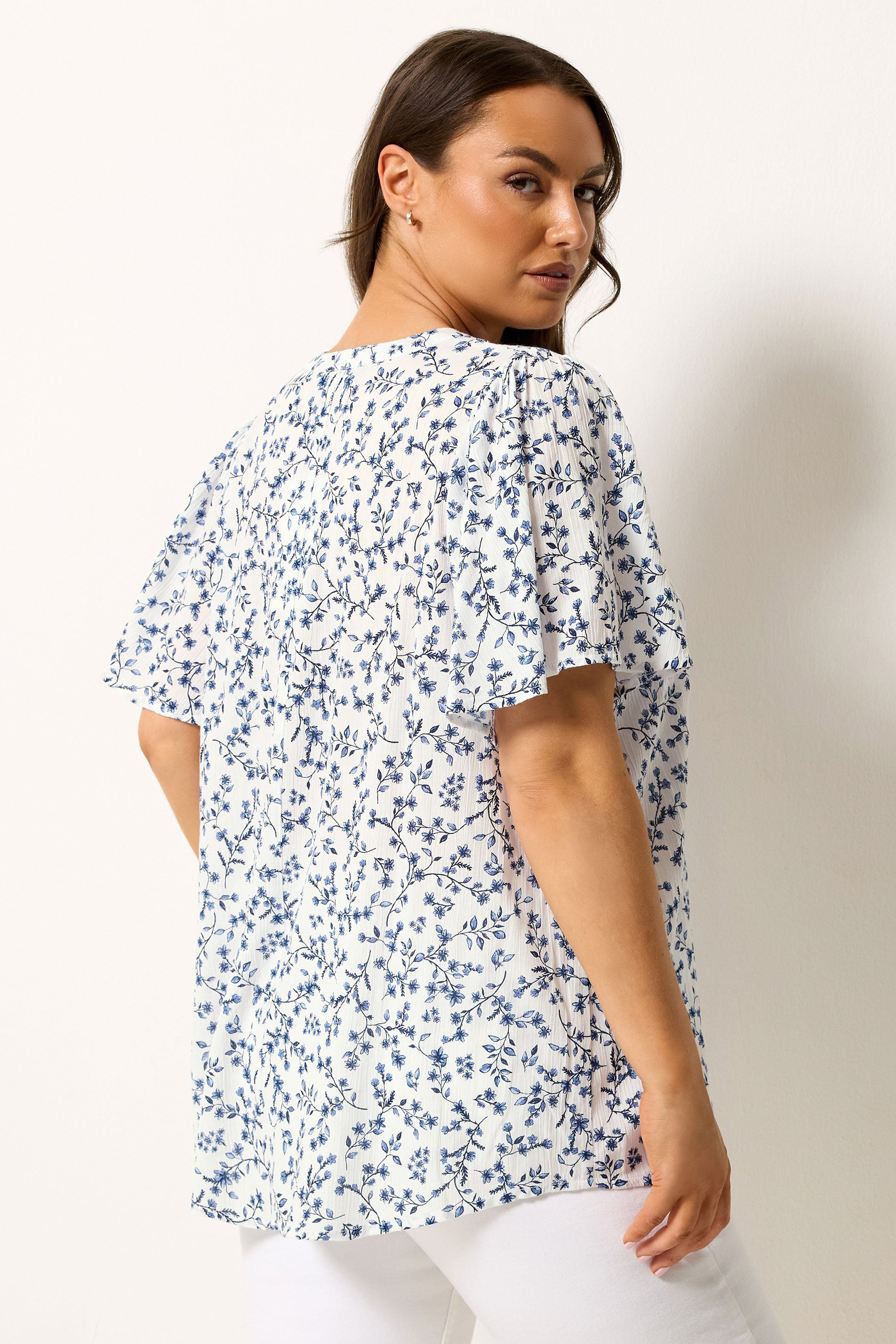 YOURS Plus Size White Ditsy Floral Notch Neck Top | Yours Clothing 2