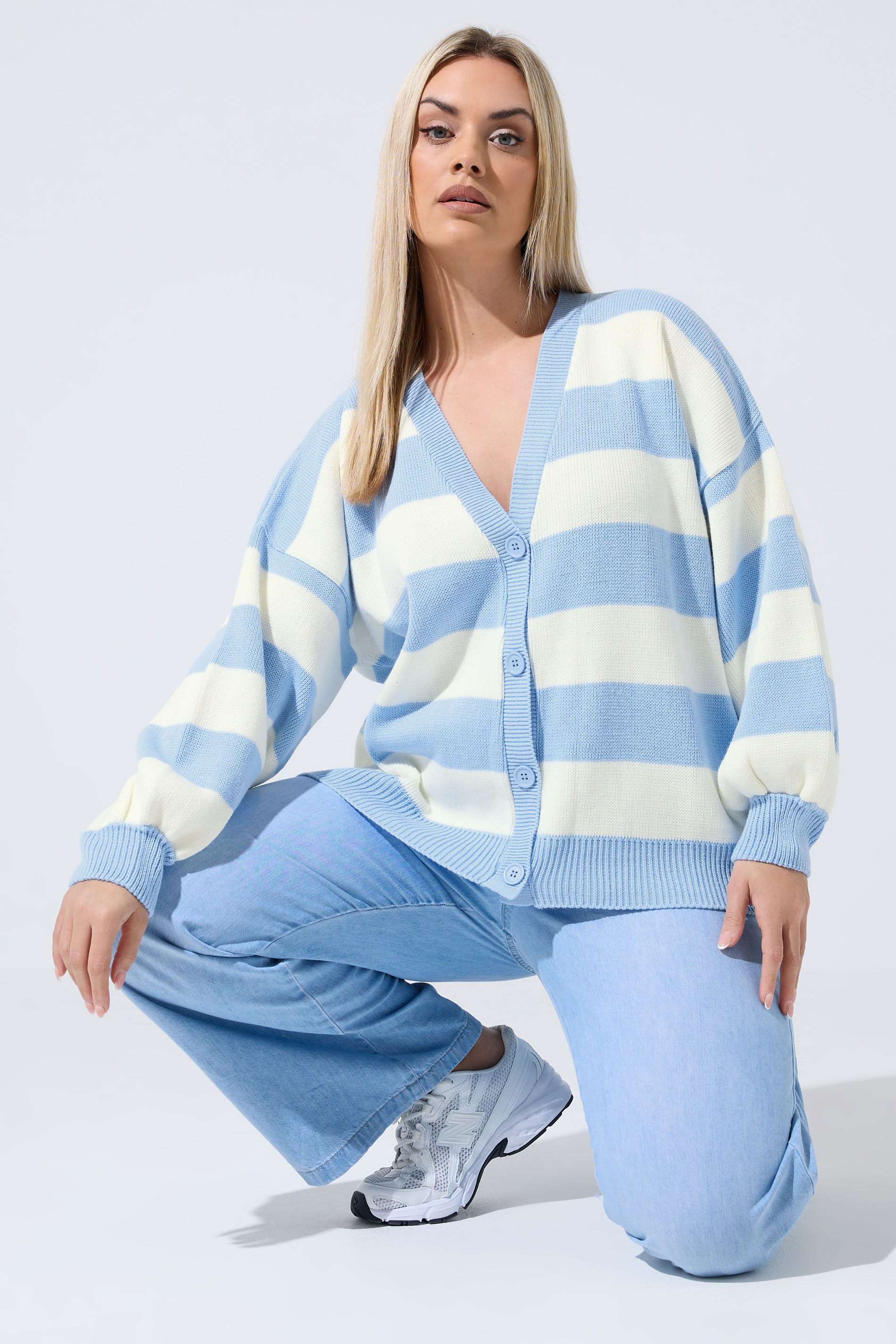 LIMITED COLLECTION Plus Size Blue & White Stripe Knitted Cardigan | Yours Clothing 3