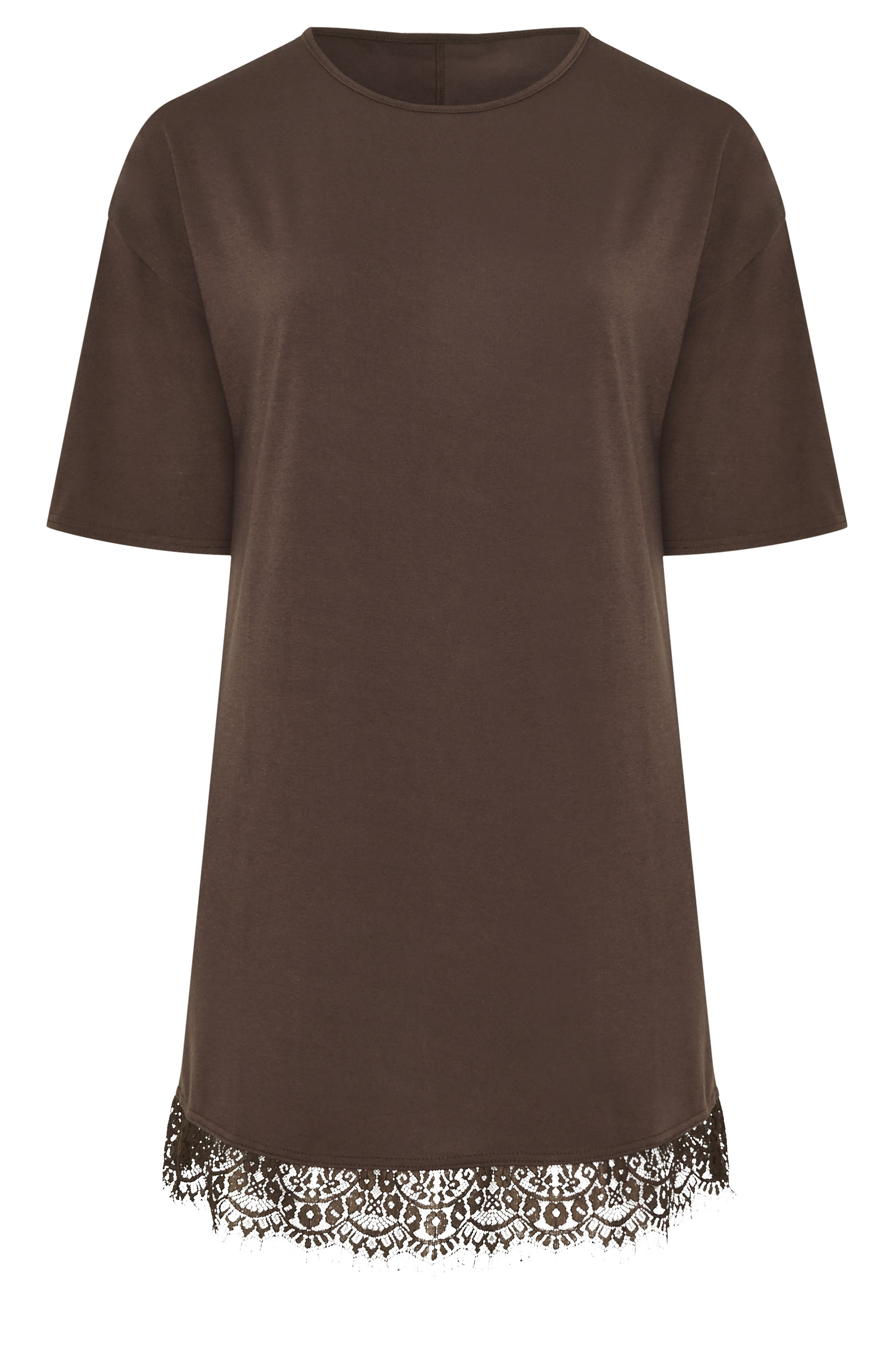 LIMITED COLLECTION Plus Size Brown Lace Trim Mini Dress | Yours Clothing 5