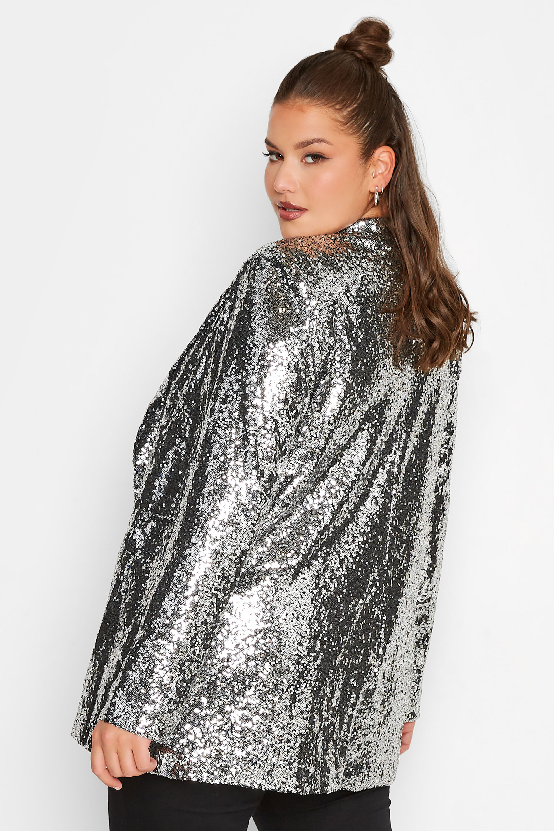 Plus Size Silver Sequin Blazer | Yours Clothing 3