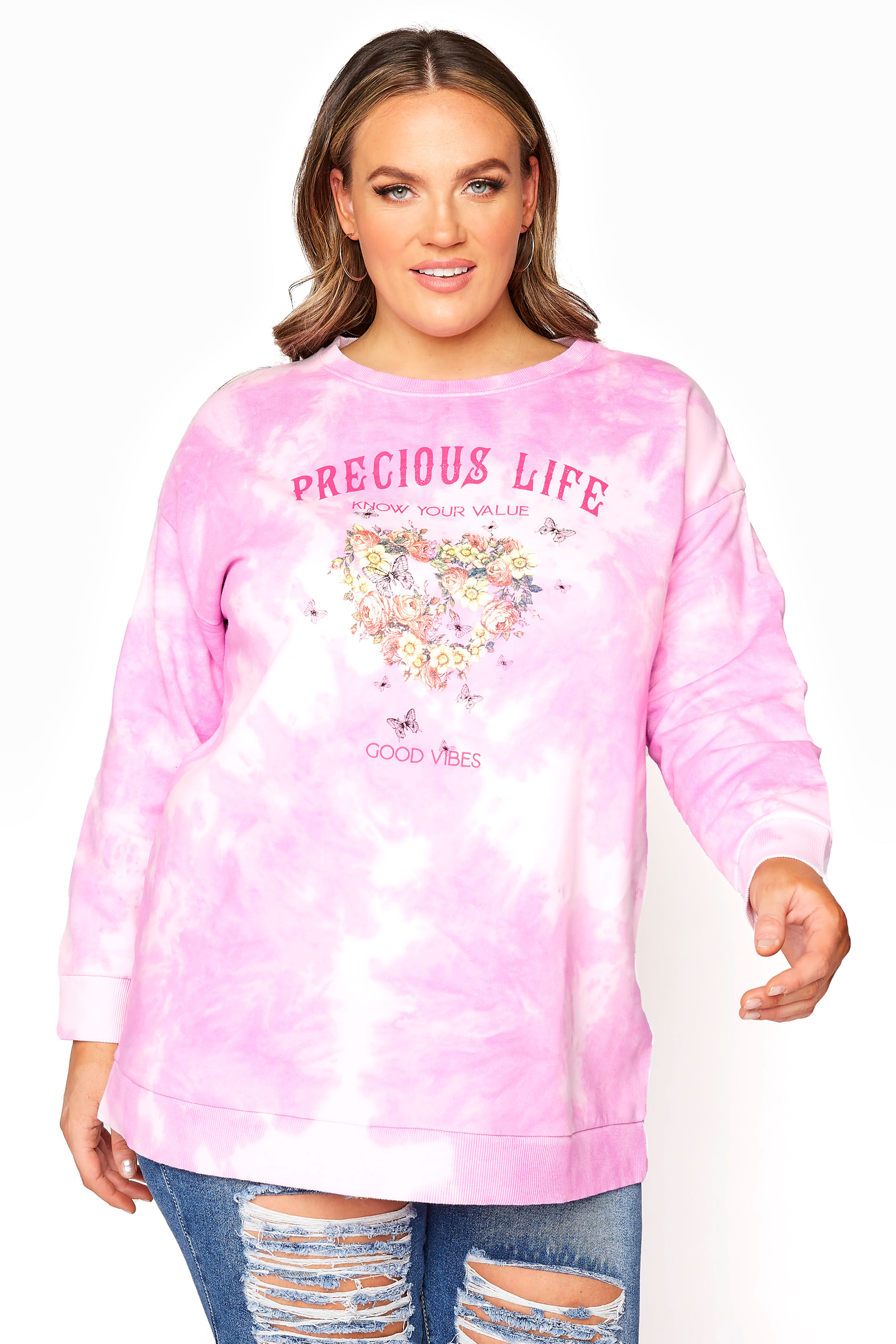 Pink Tie Dye 'Precious Life' Print Sweatshirt_A.jpg