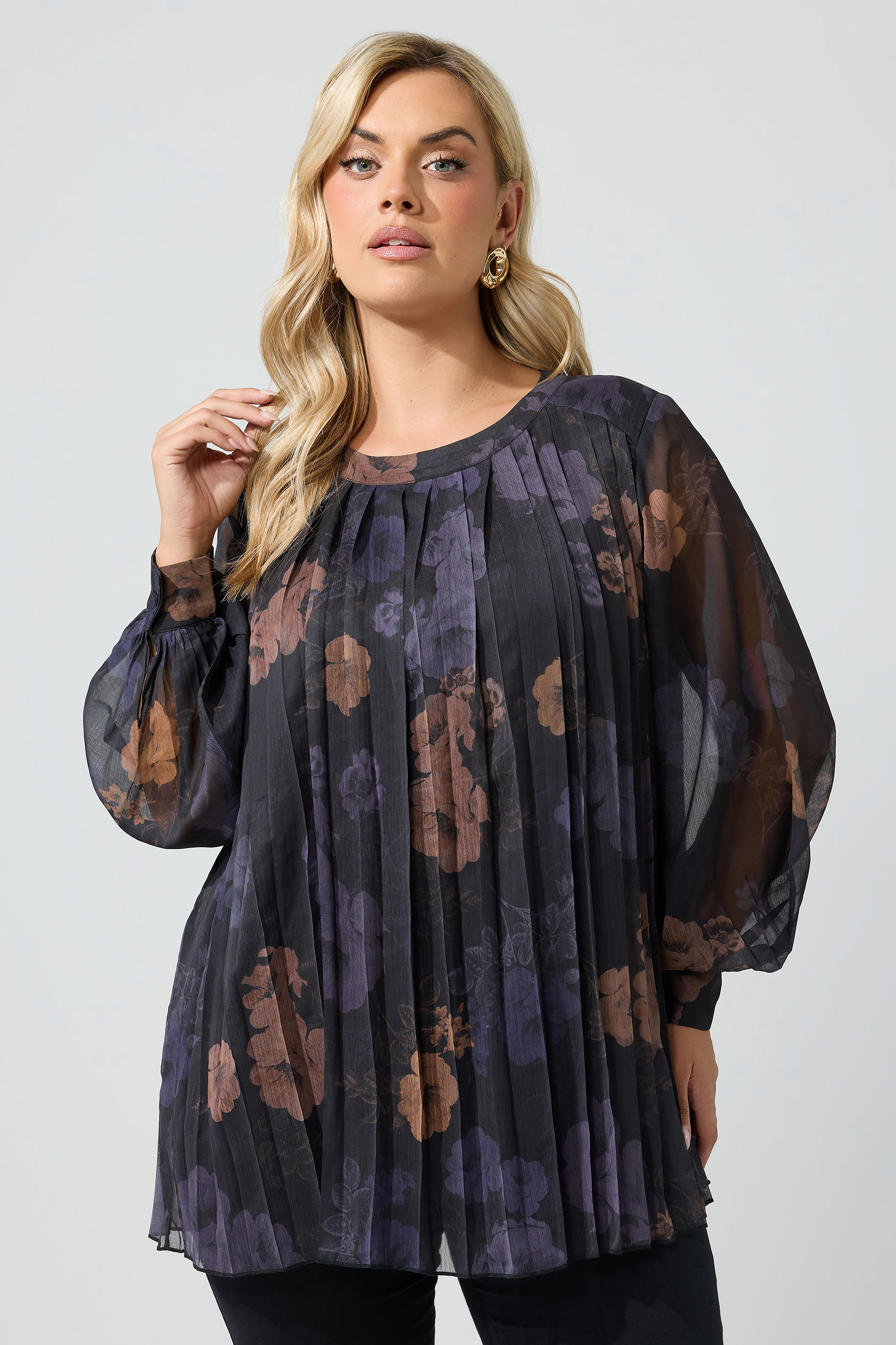 Yours London Zwarte Blouse Met Bloemenprint Size 38