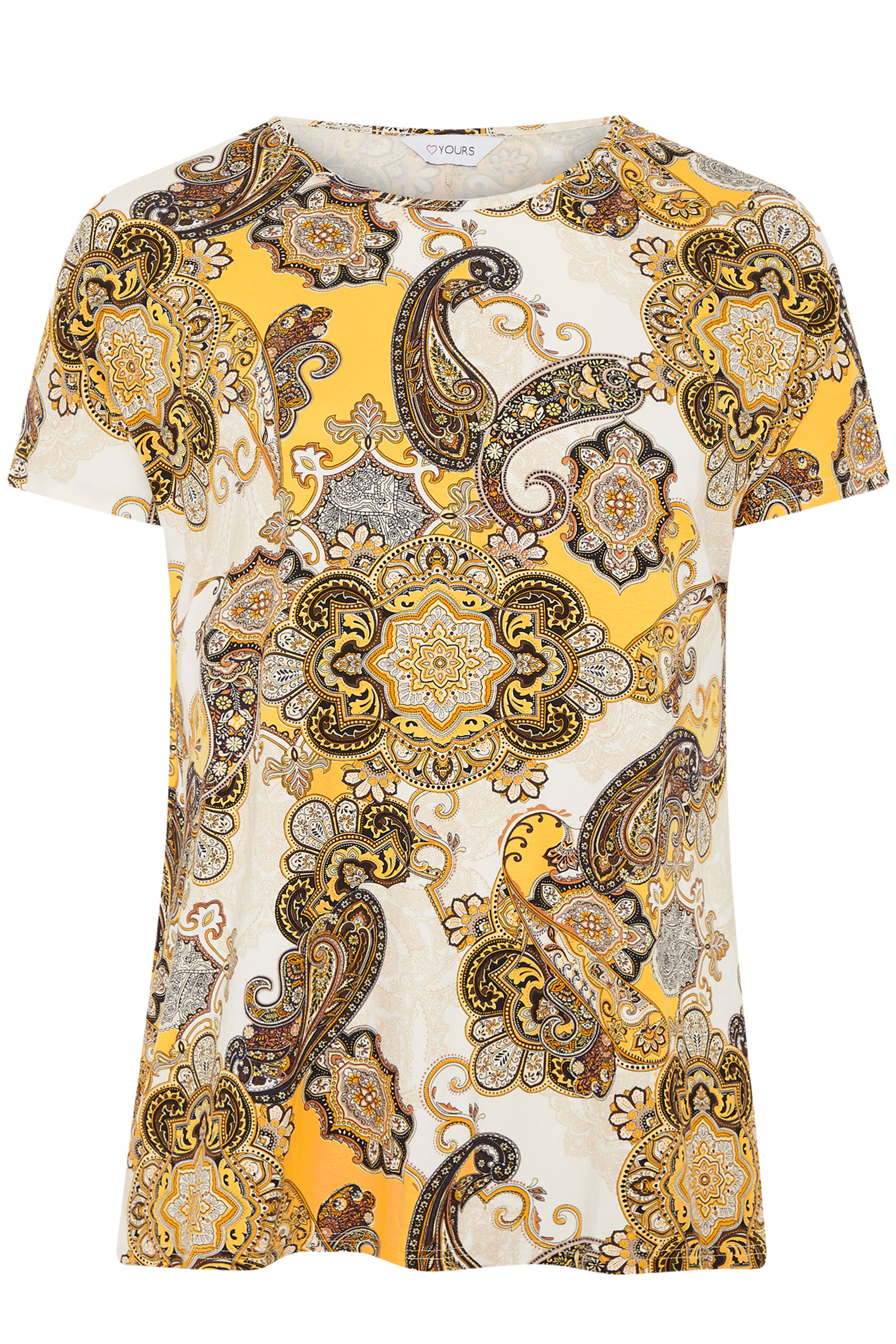 Yellow Paisley Print Grown on Sleeve T-Shirt | Yours Clothing