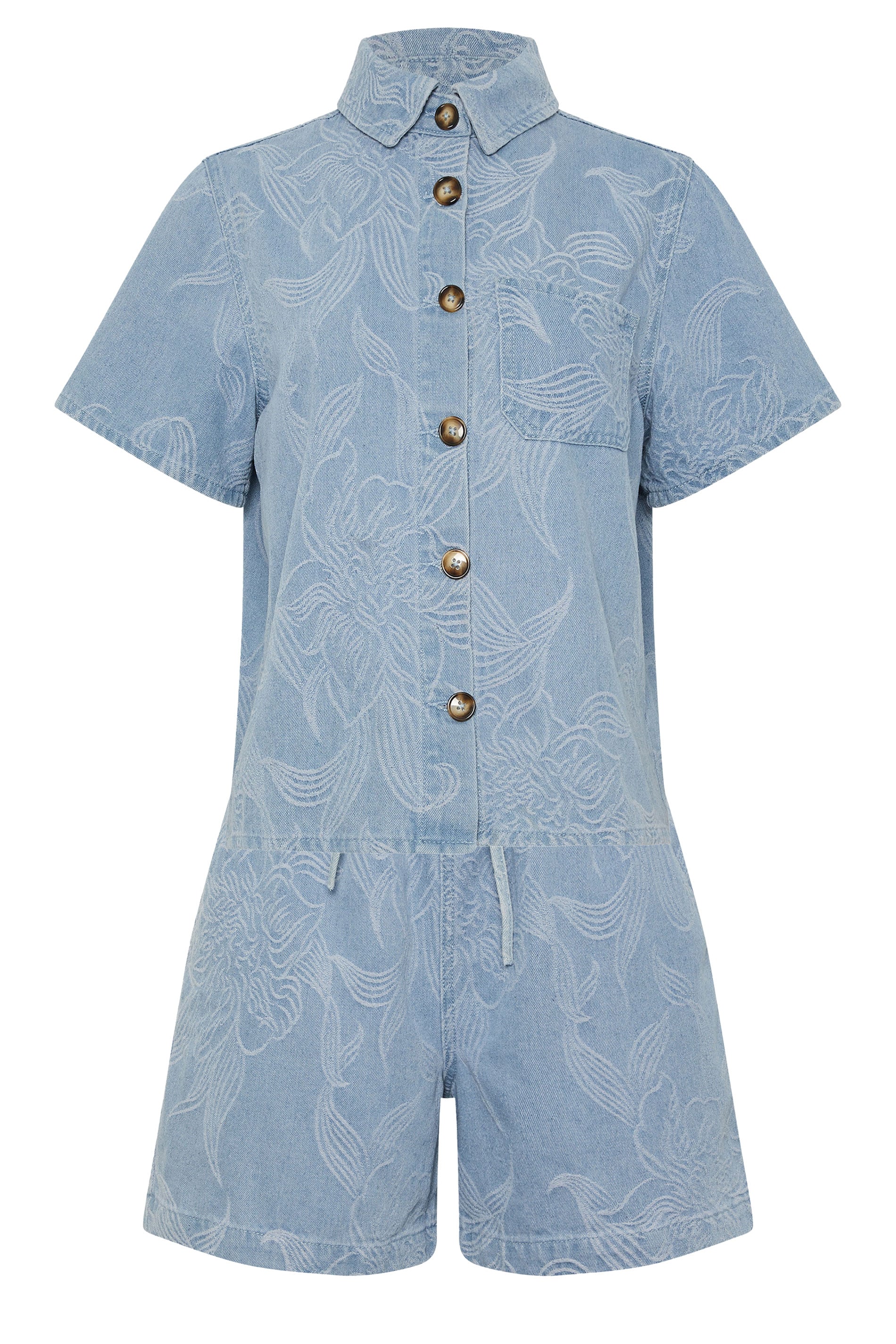 LTS PREMIUM Tall Women's Set Light Blue Cotton Jacquard Denim Shirt & Shorts | Long Tall Sally 8