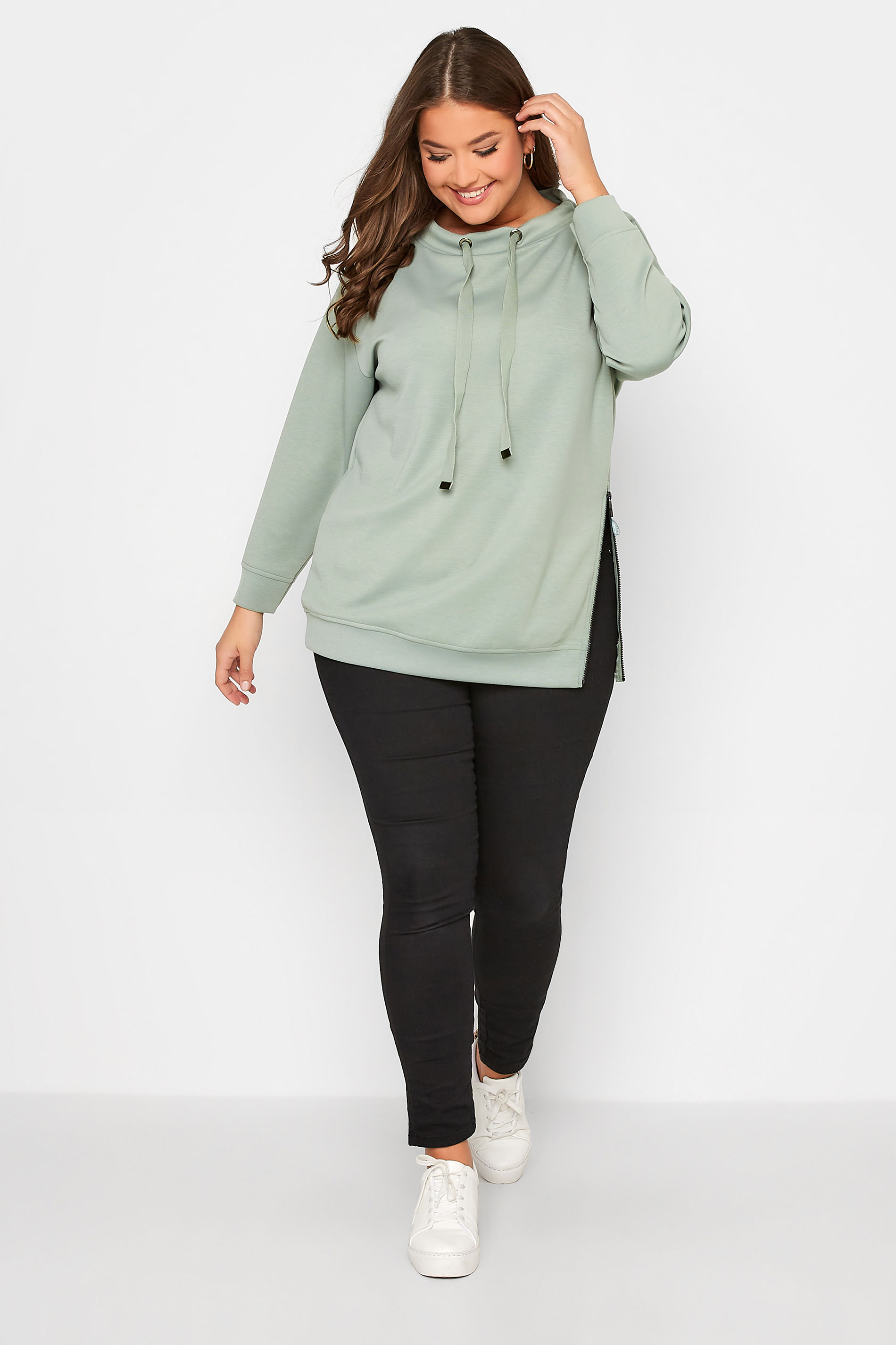 Plus Size Sage Green Side Zip Sweatshirt | Yours Clothing 2