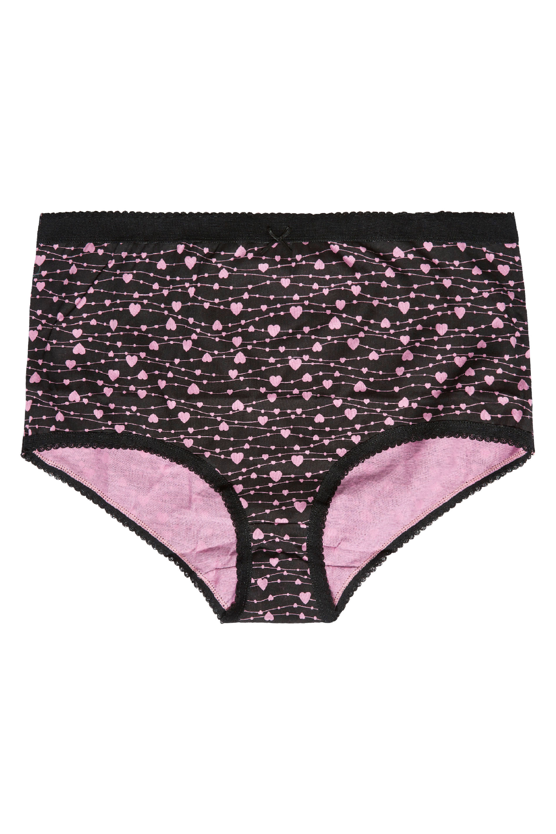 Plus Size 5 PACK Pink & Black Heart Print Full Briefs | Yours Clothing