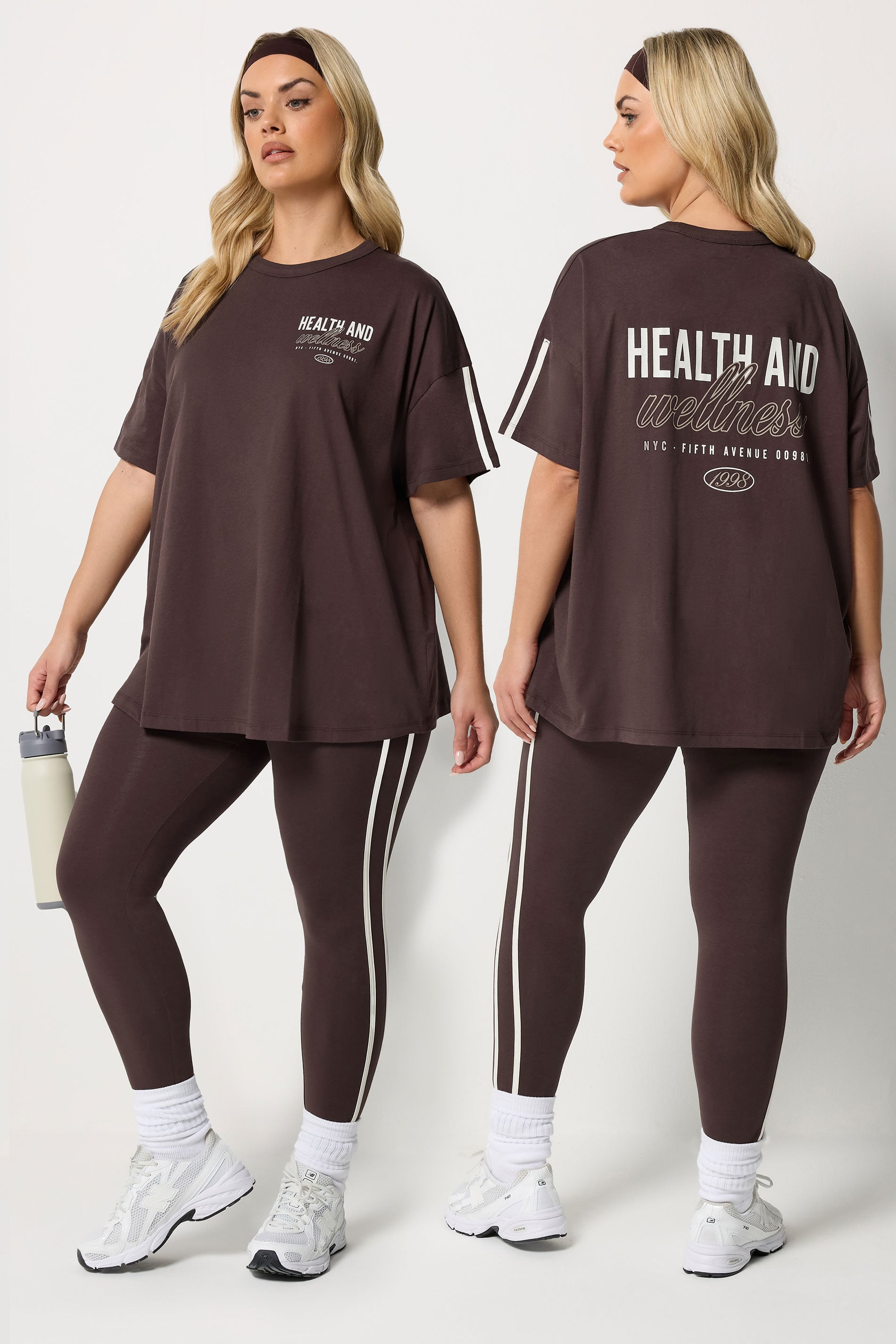 YOURS ACTIVE Plus Size Chocolate Brown 'Health & Wellness' T-Shirt | Yours Clothing 3