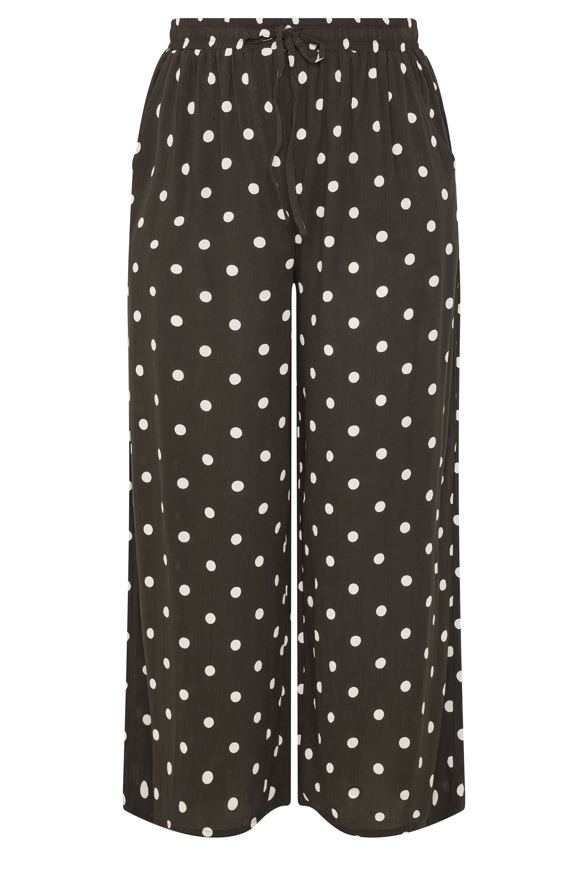 YOURS Plus Size Brown Polka Dot Crinkle Beachwear Wide Leg Trousers | Yours Clothing 5