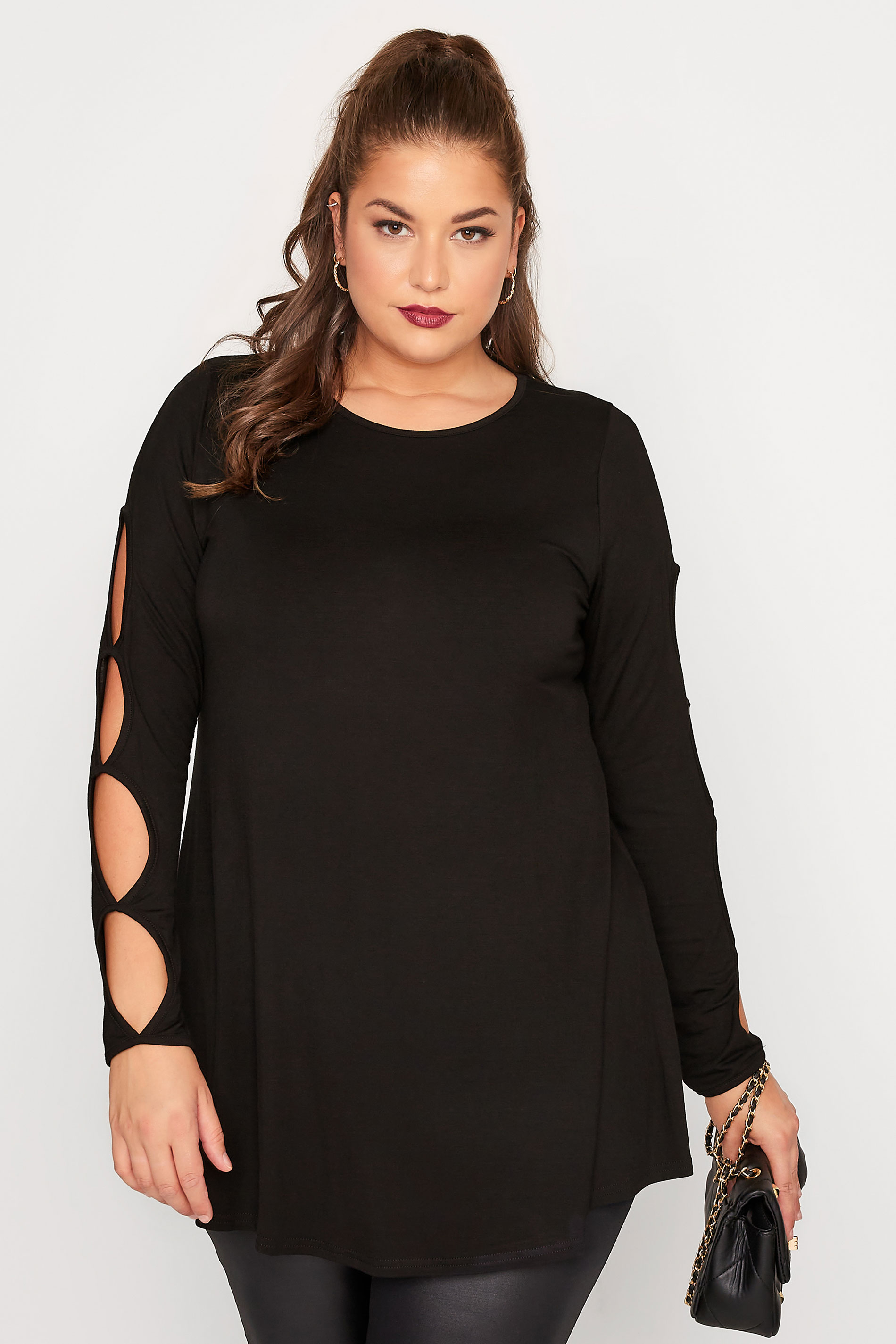 LIMITED COLLECTION Plus Size Black Cut Out Sleeve Top | Yours Clothing 1