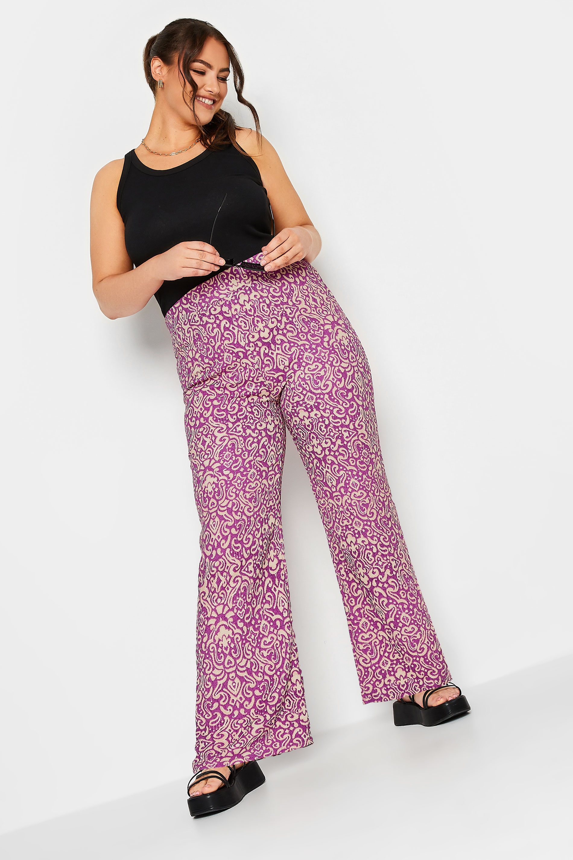 YOURS Curve Purple Paisley Print Wide Leg Trousers | Yours Clothing 2