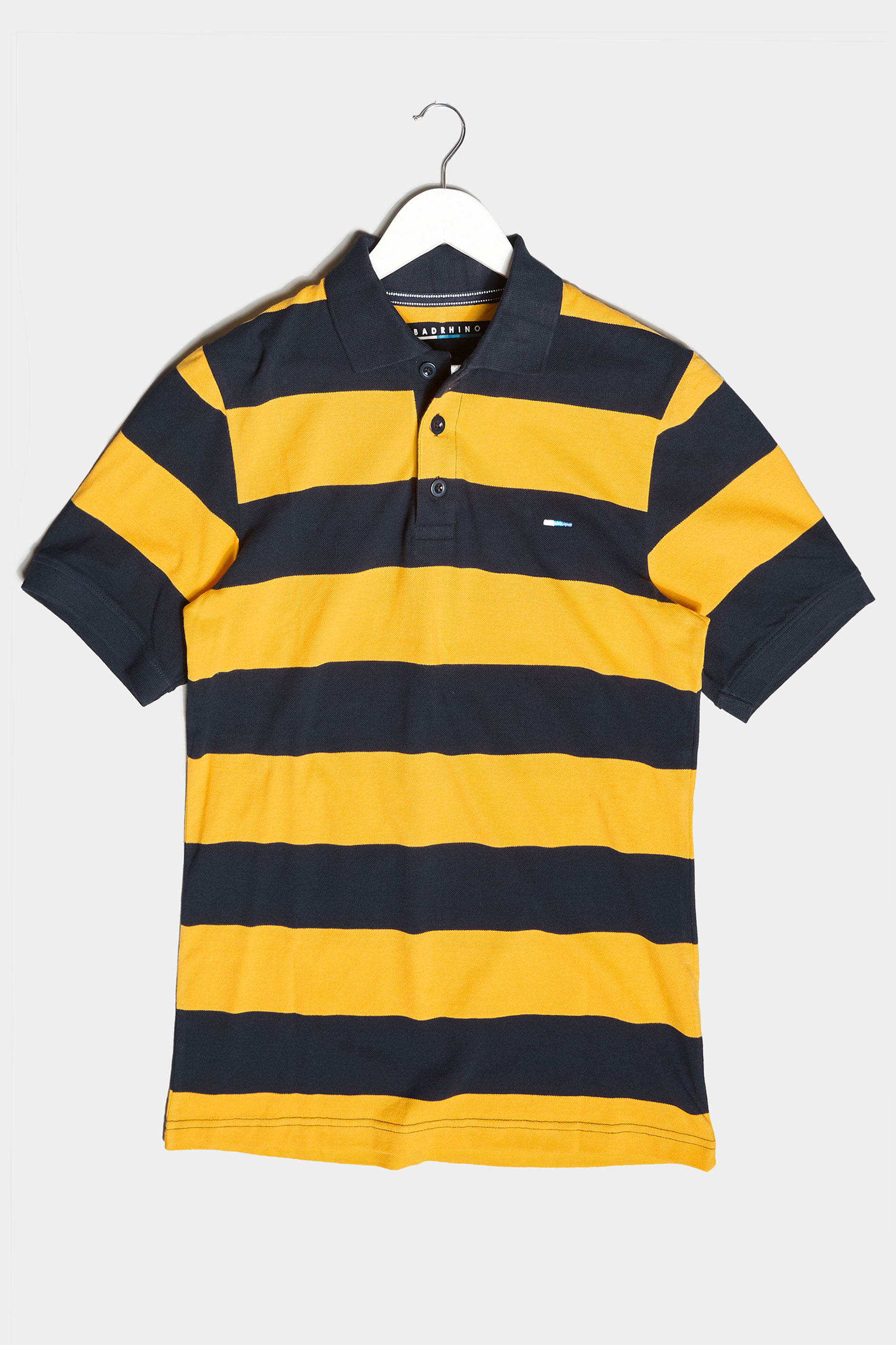 Badrhino Navy Blue And Yellow Striped Polo Shirt Badrhino