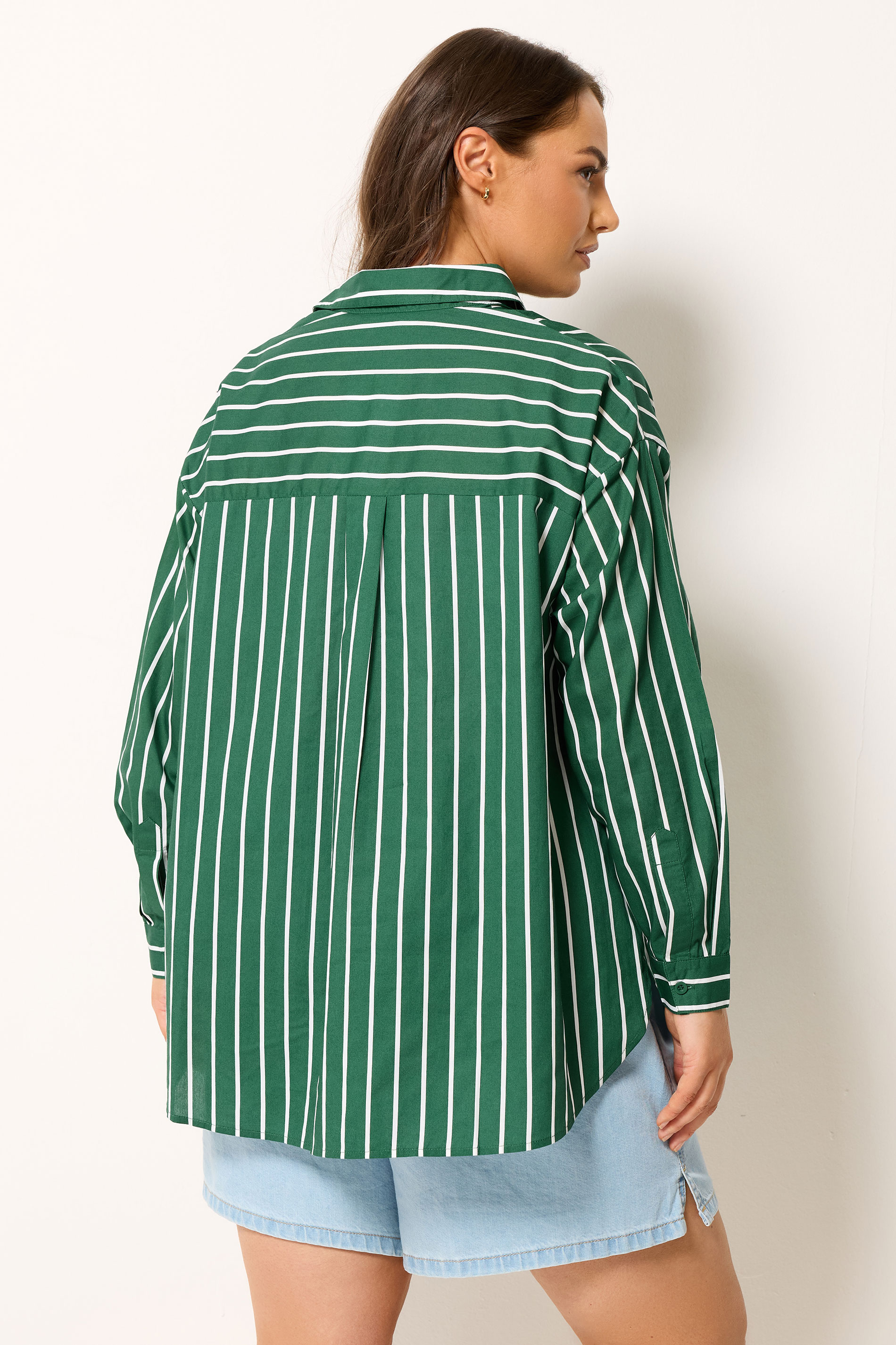 YOURS Plus Size Dark Green & White Striped Shirt | Yours Clothing 4