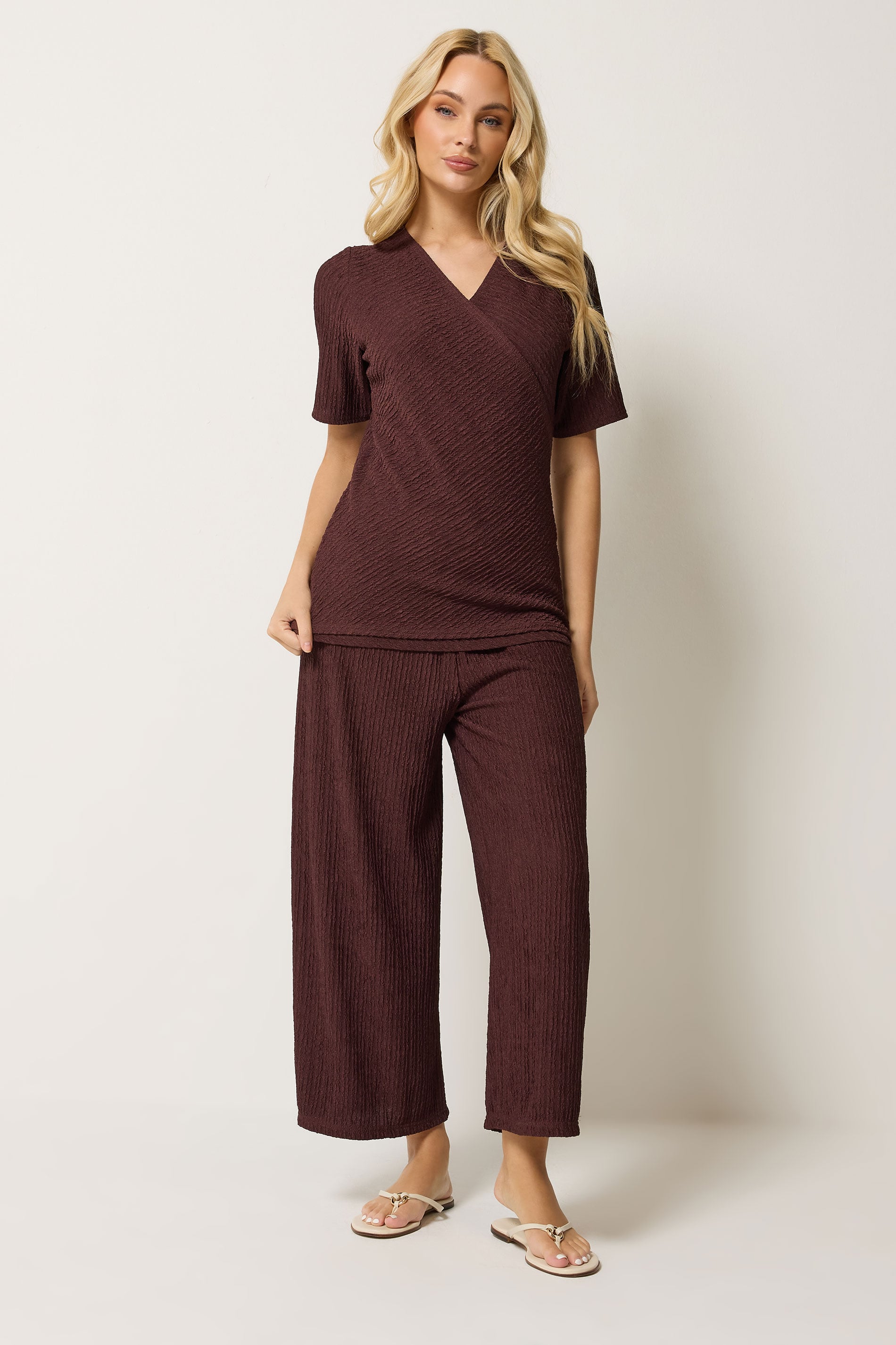 M&Co Rust Brown Textured Wrap Top | M&Co 1