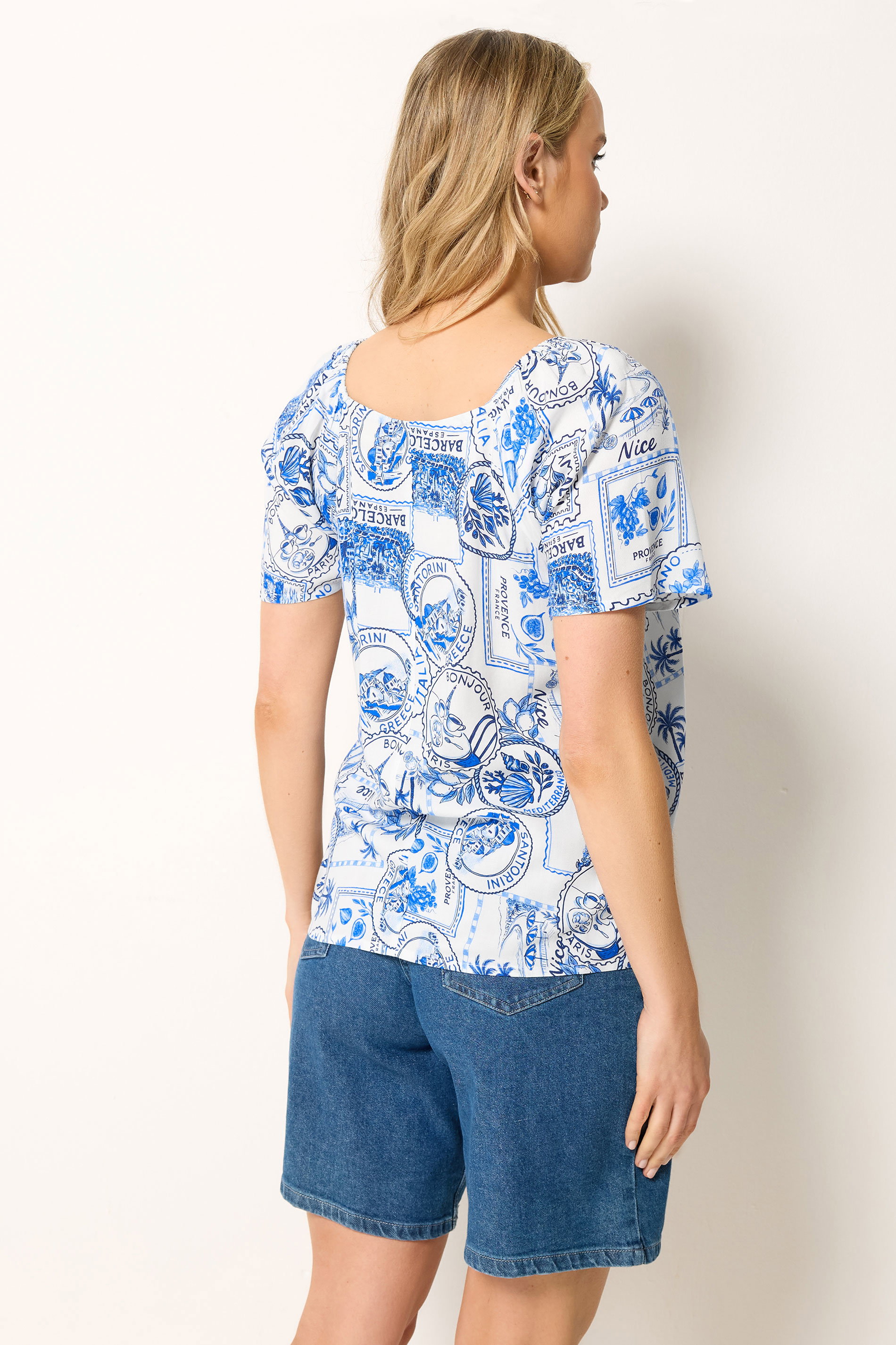 LTS Tall Women's White & Blue Mediterranean Print Blouse | Long Tall Sally 2