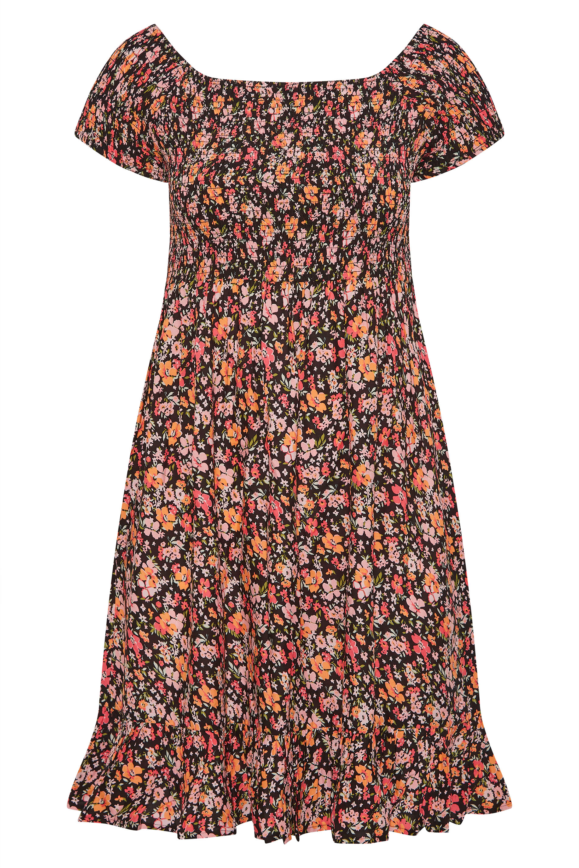 Robes Grande Taille Grande taille  Robes Mi-Longue | Robe Crayon Orange Floral Encolure Bardot - OF68364