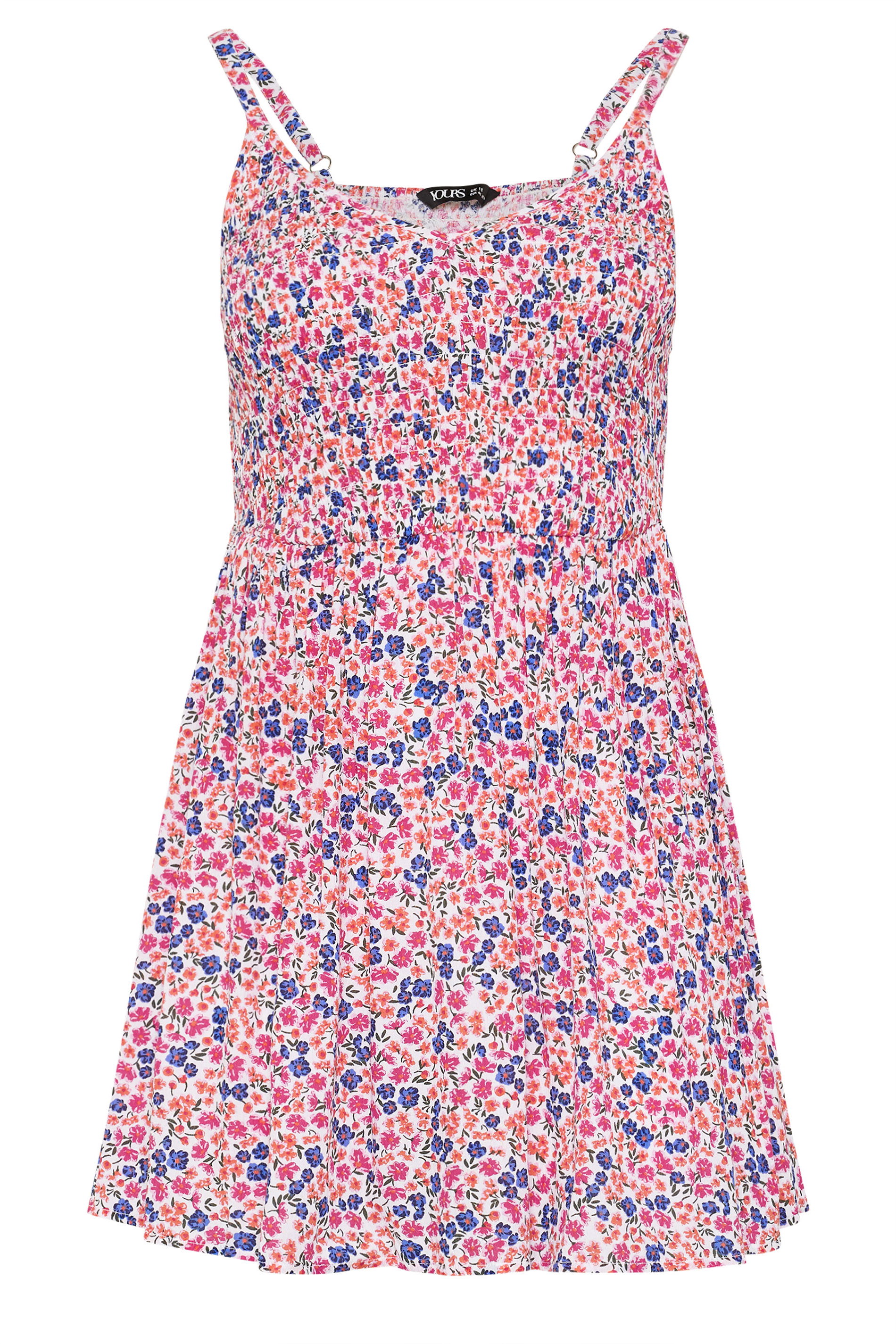 YOURS Plus Size Pink Ditsy Floral Shirred Cami Top | Yours Clothing 5