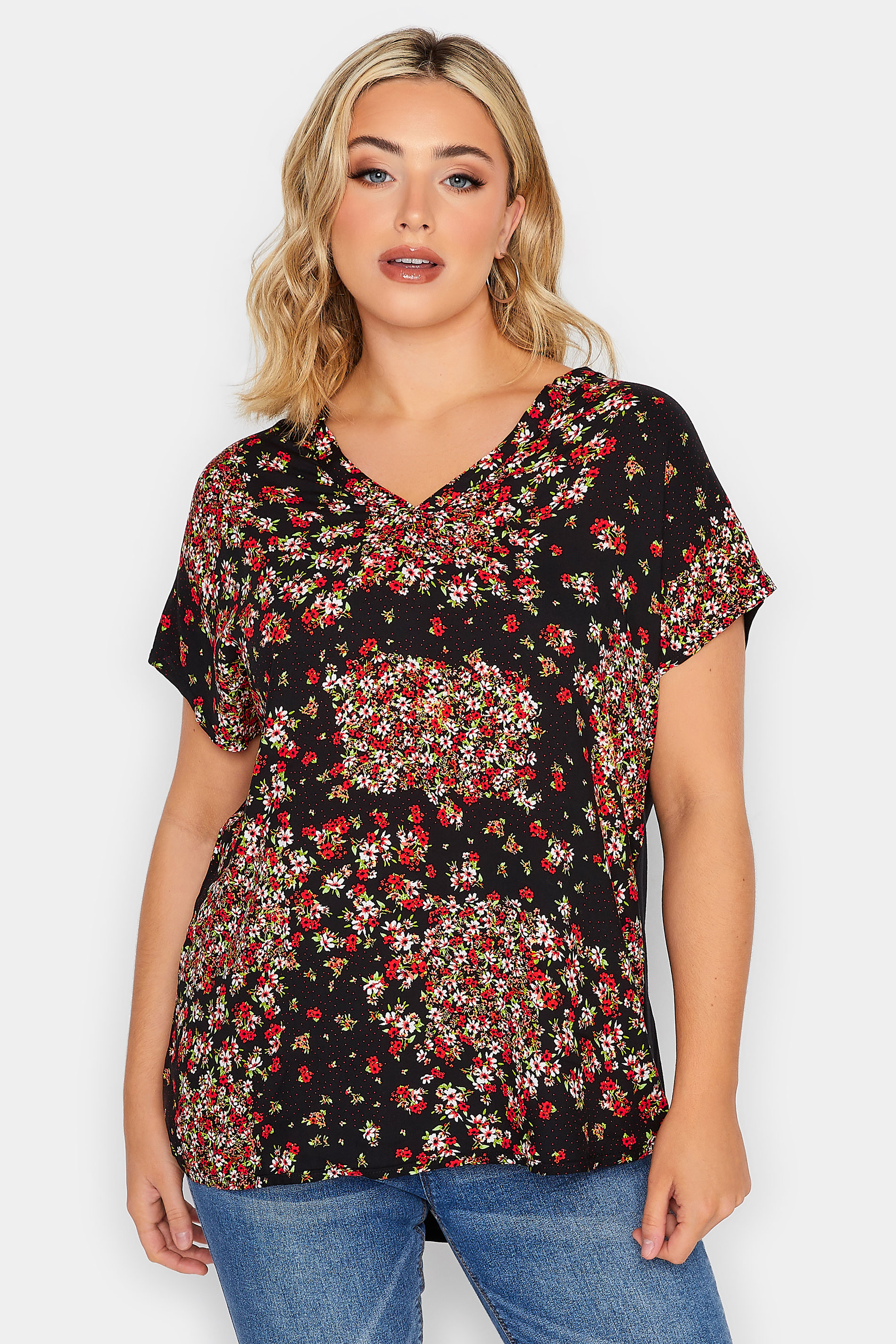 YOURS Curve Plus Size Red Floral Patchwork Blouse | Yours Clothing  1