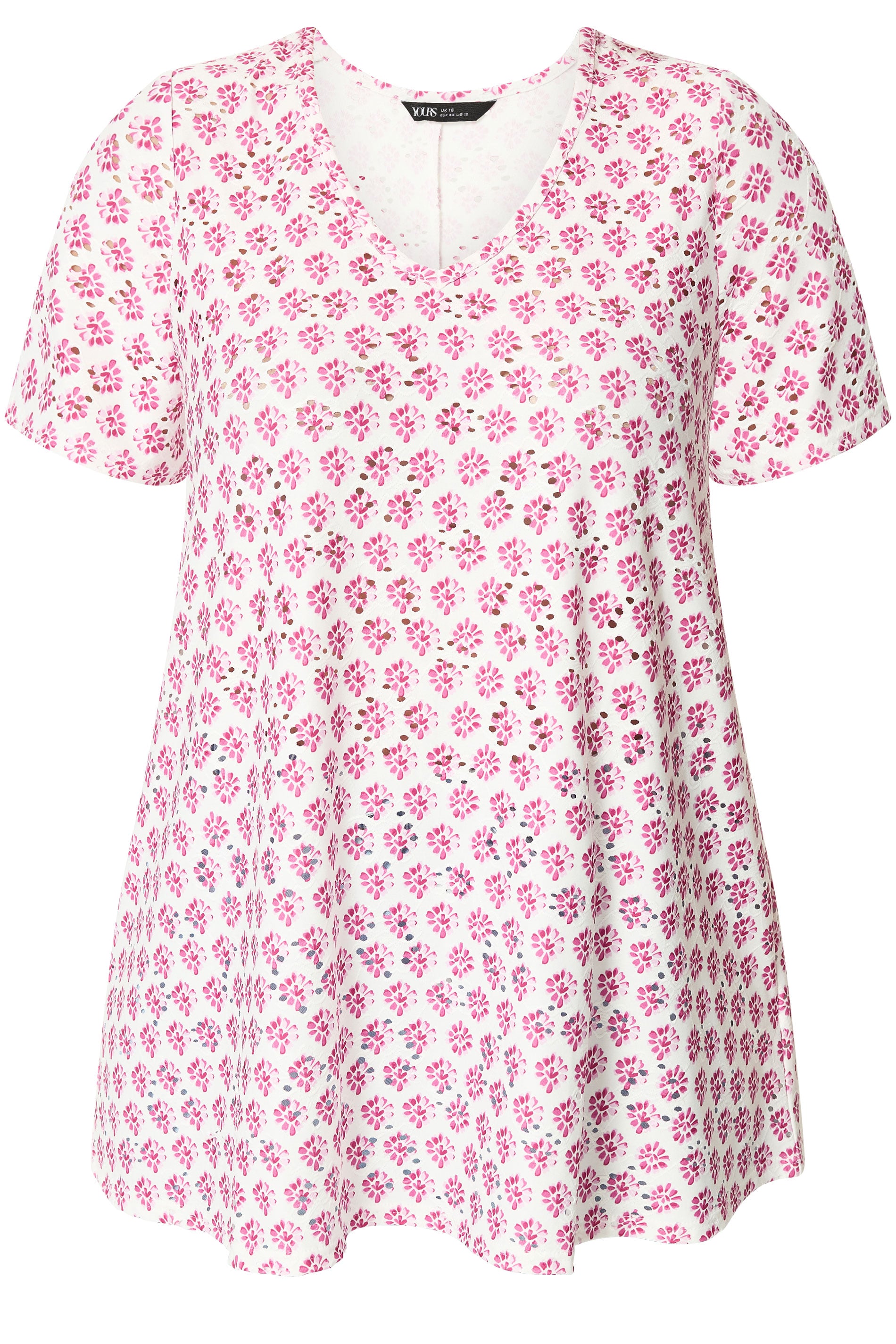 YOURS Plus Size White & Pink Broderie Swing Top | Yours Clothing 5