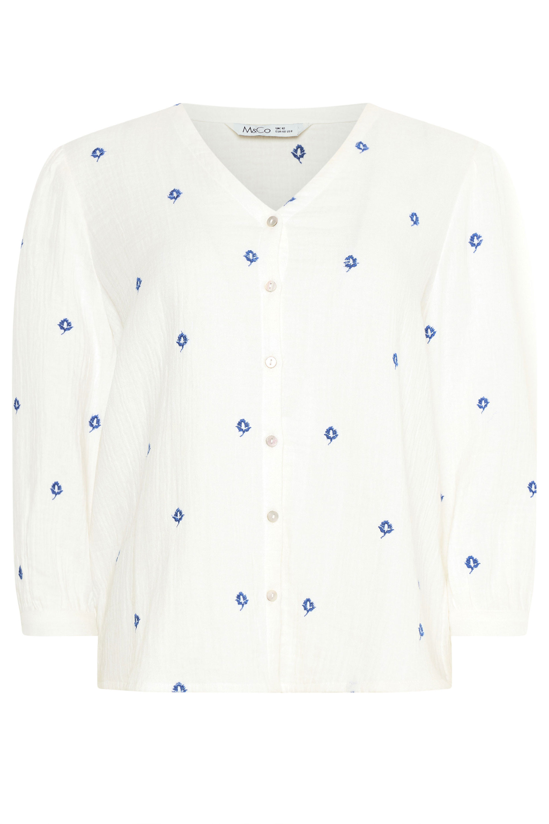 M&Co White Floral Embroidered Cotton Blouse | M&Co 6