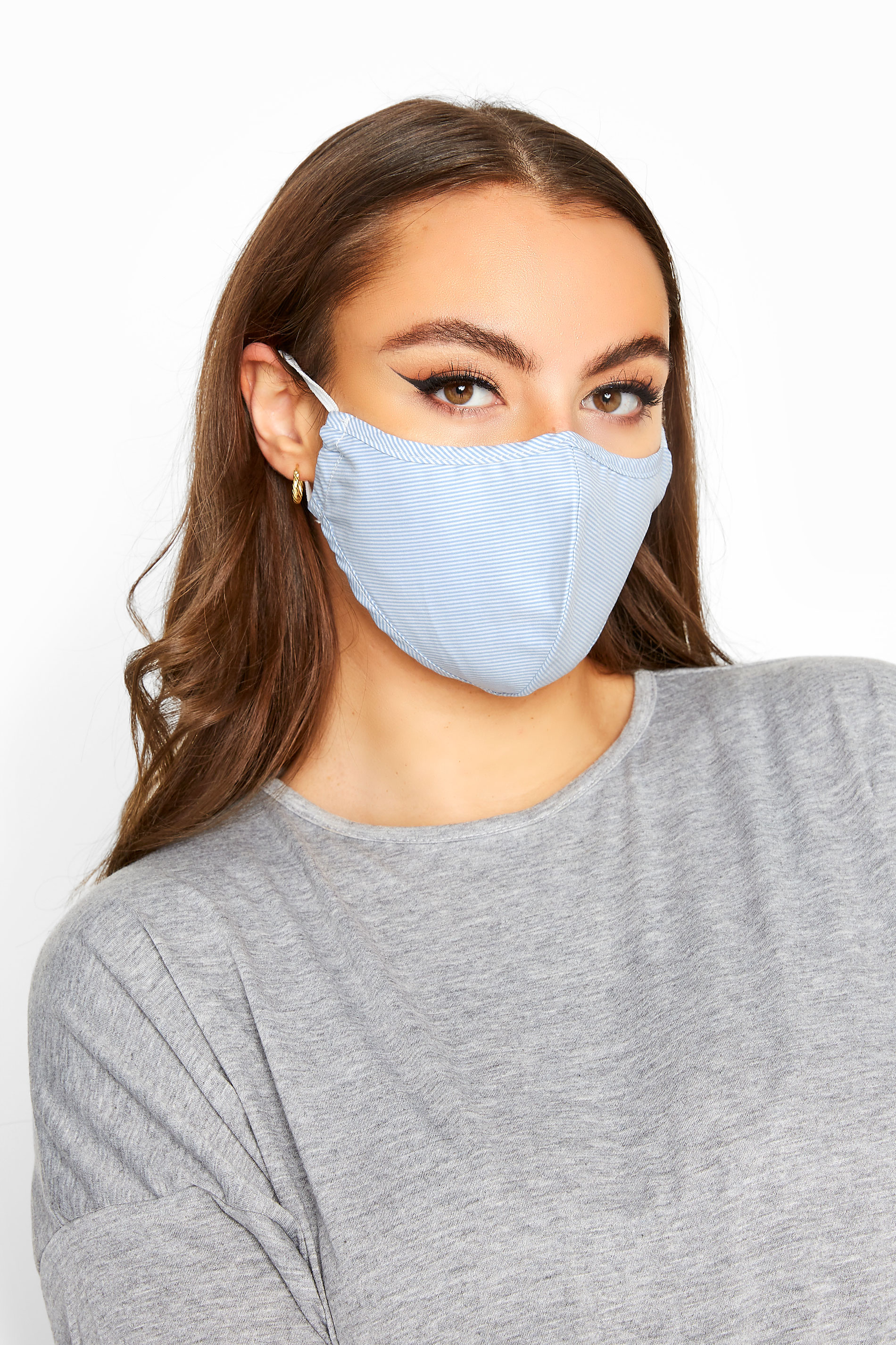 Pale Blue Diagonal Stripe Antibacterial Face Mask Long Tall Sally 0094