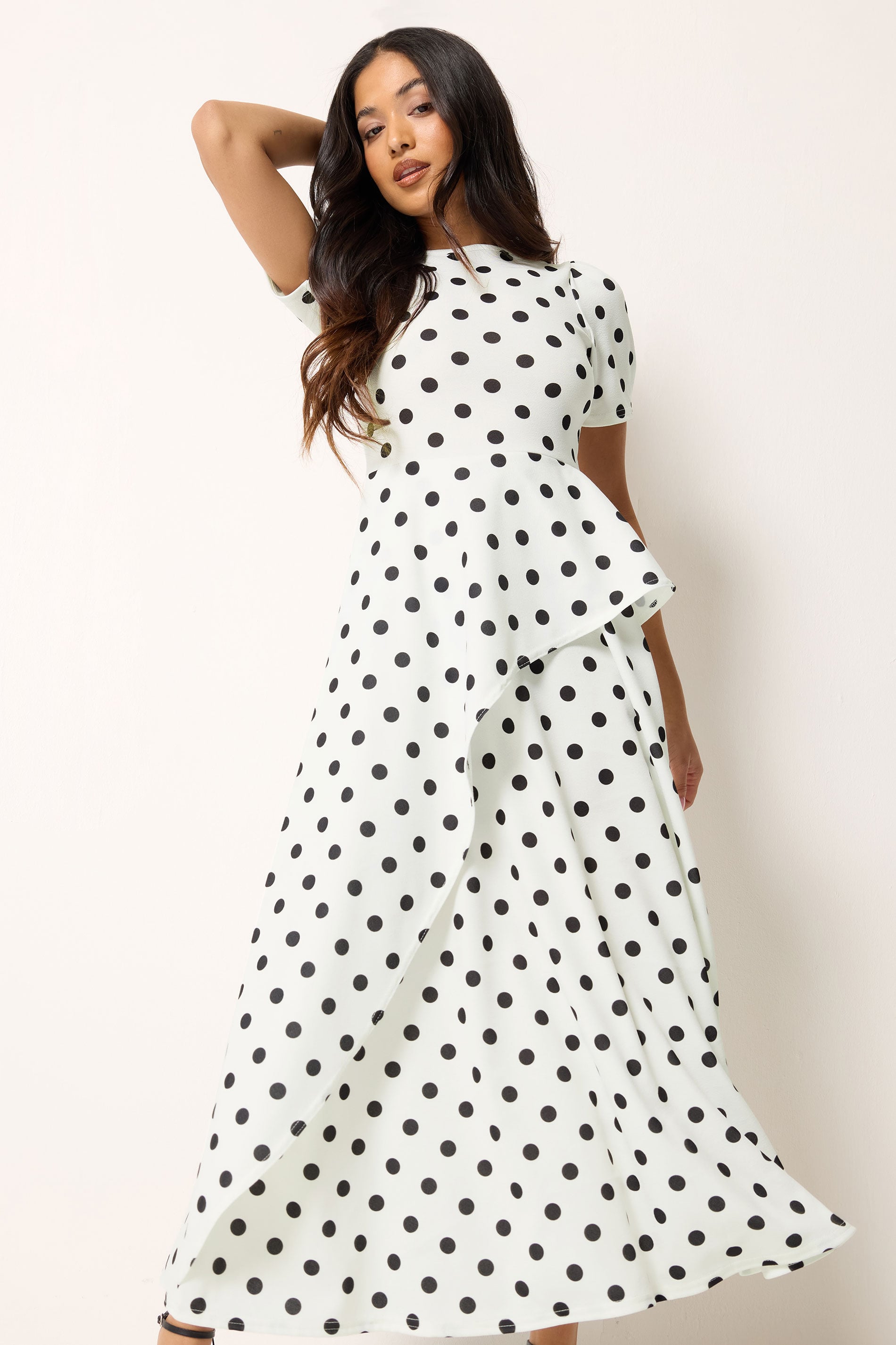 PixieGirl Petite Women's White Polka Dot Print Maxi Dress | PixieGirl 1