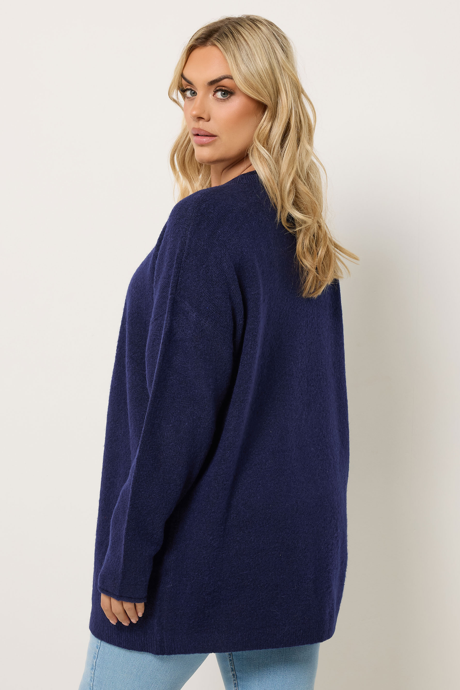 YOURS Plus Size Navy Blue Soft Touch Knitted Cardigan | Yours Clothing 2