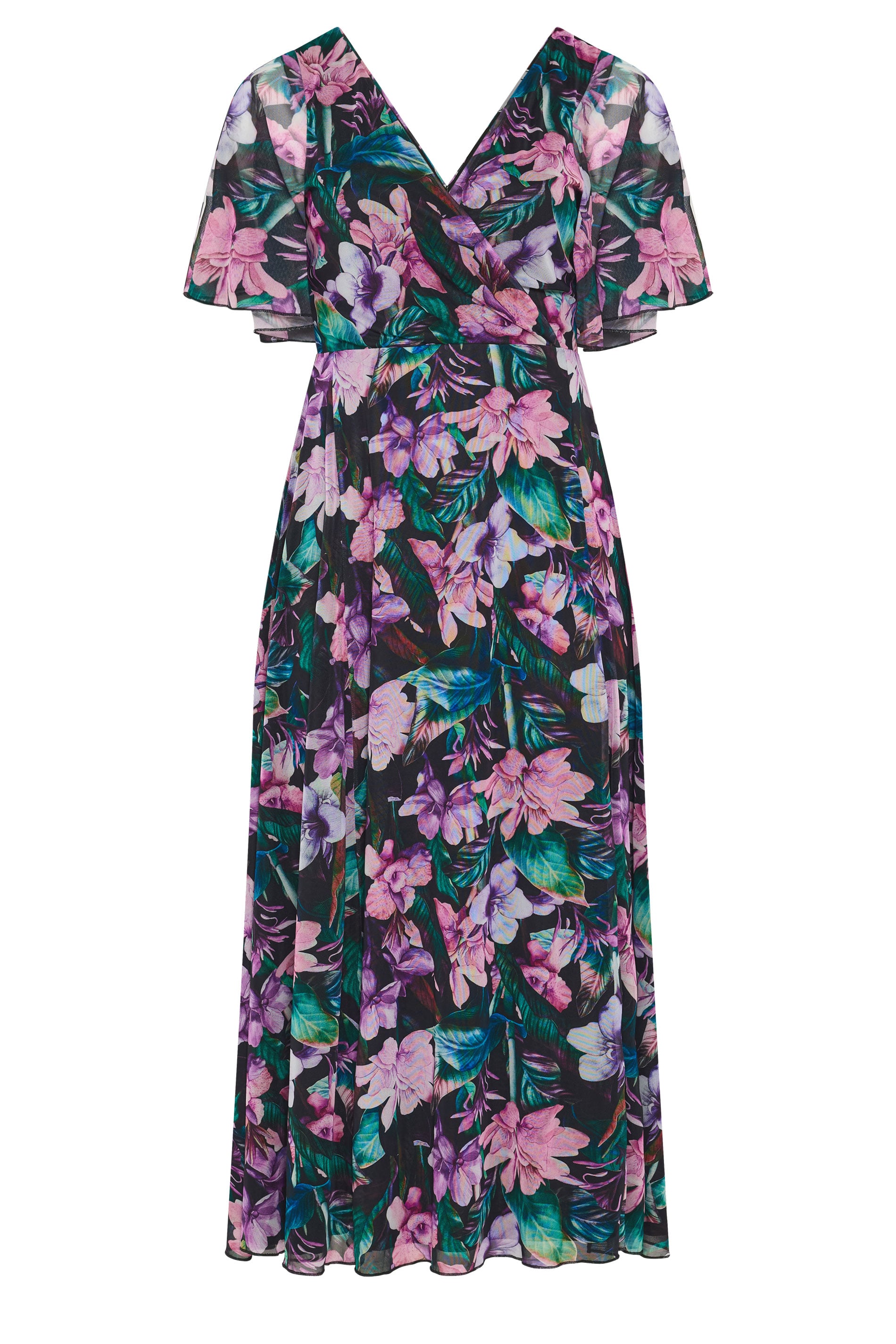 YOURS LONDON Plus Size Black Tropical Mesh Maxi Dress | Yours Clothing 5