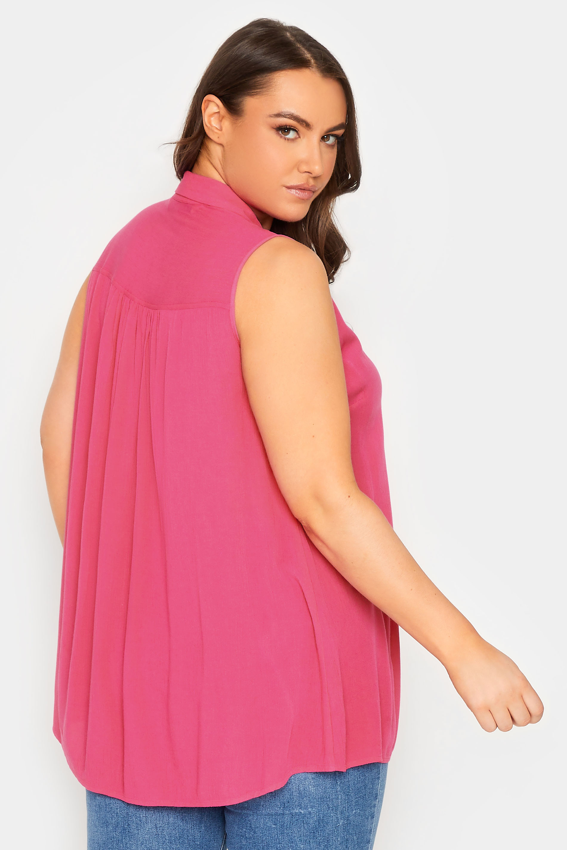 YOURS Plus Size Hot Pink Dipped Hem Sleeveless Blouse | Yours Clothing 3